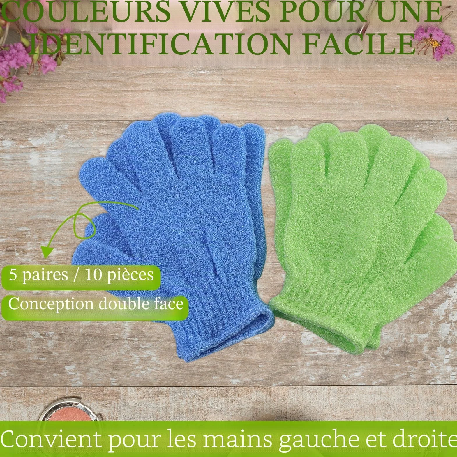 Lot de 10 Gants Exfoliants Couleur Bonbon Corps et Visage - Gants Exfoliants pour Femme Douche Spa Massage
