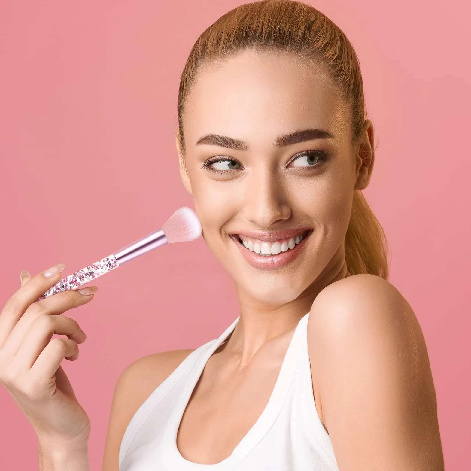 7 Pièces Crystal Pinceaux Maquillage Poudre Éventail Fond De Teint Blush Fard À Paupières