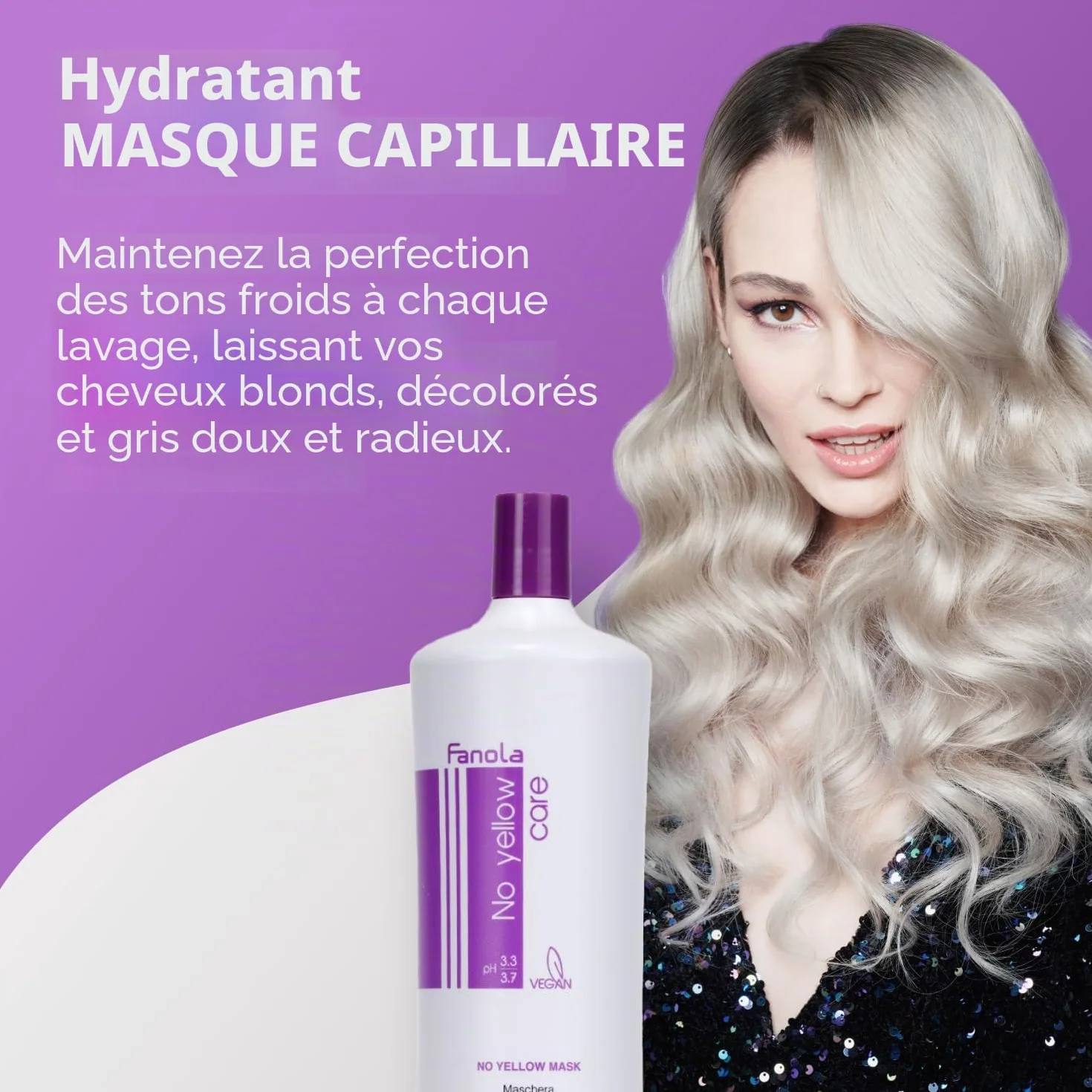 Fanola No Yellow masque anti-jaune 350 mL professionnel cheveux gris colorés blond clair