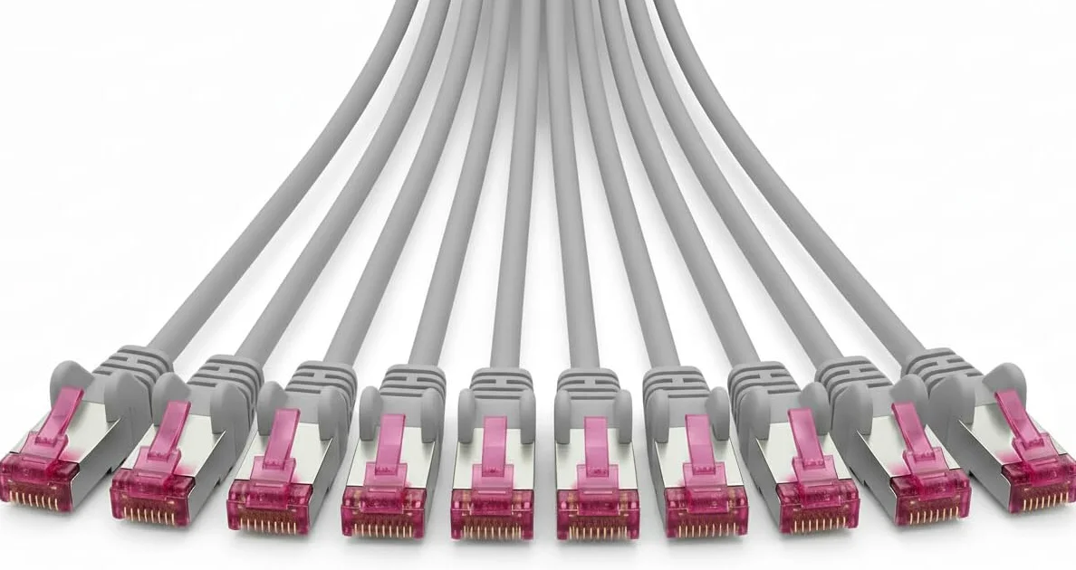 Lot de 10 câbles réseau CAT 6a - 2 m - Gris - RJ45 - Câble LAN S/FTP PiMF - Certifié GHMT - 10 Gbit/s 500 MHz - En cuivre CU - Pour routeur, commutateur, Smart TV, PC et réseau
