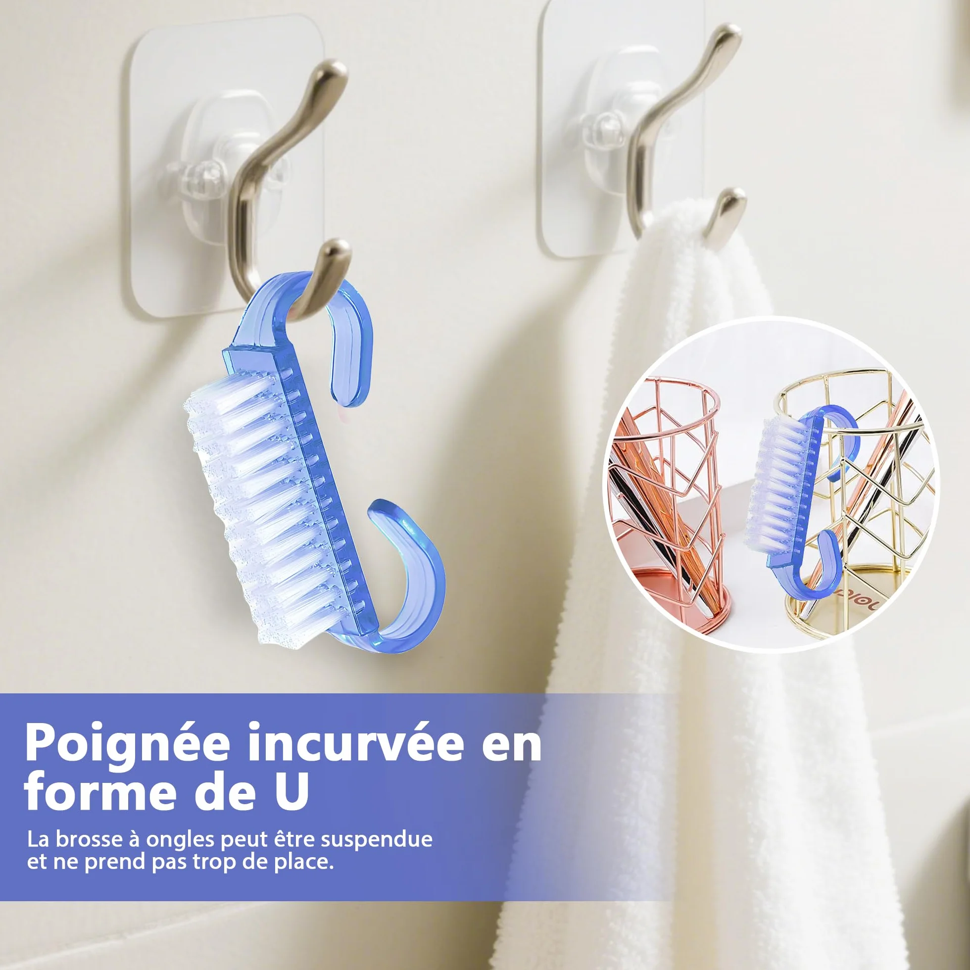 Set de 4 Brosses à Ongles à Manche, Brosse de Nettoyage pour Manucure et Soins des Ongles