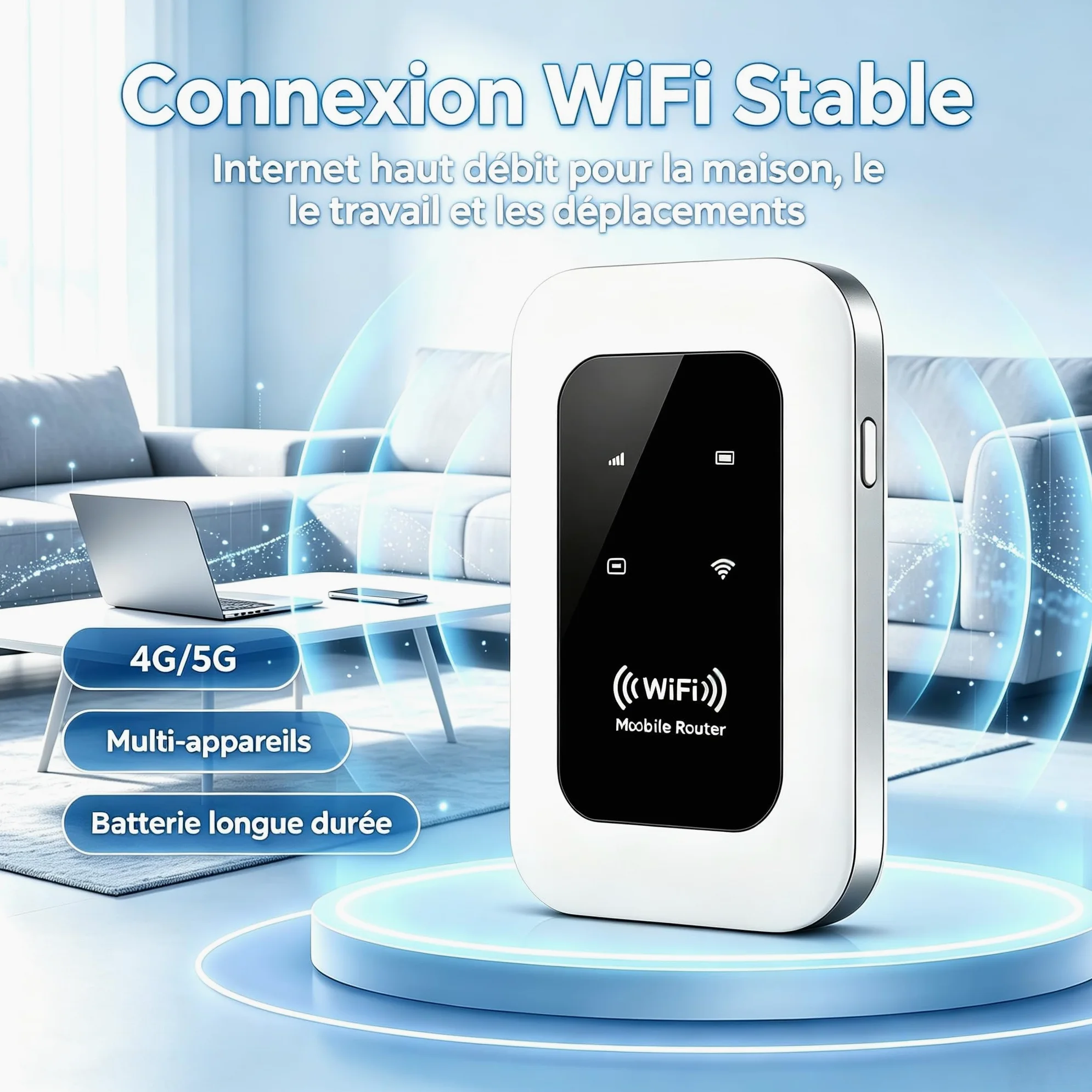 Routeur 5G Portable WiFi 6 Déverrouillé sans abonnement, Modem 5G/4G+ avec Nano‑SIM, jusqu'à 26 appareils connectés, Haut débit sans Box, idéal pour Voyage, Camping et télétravail