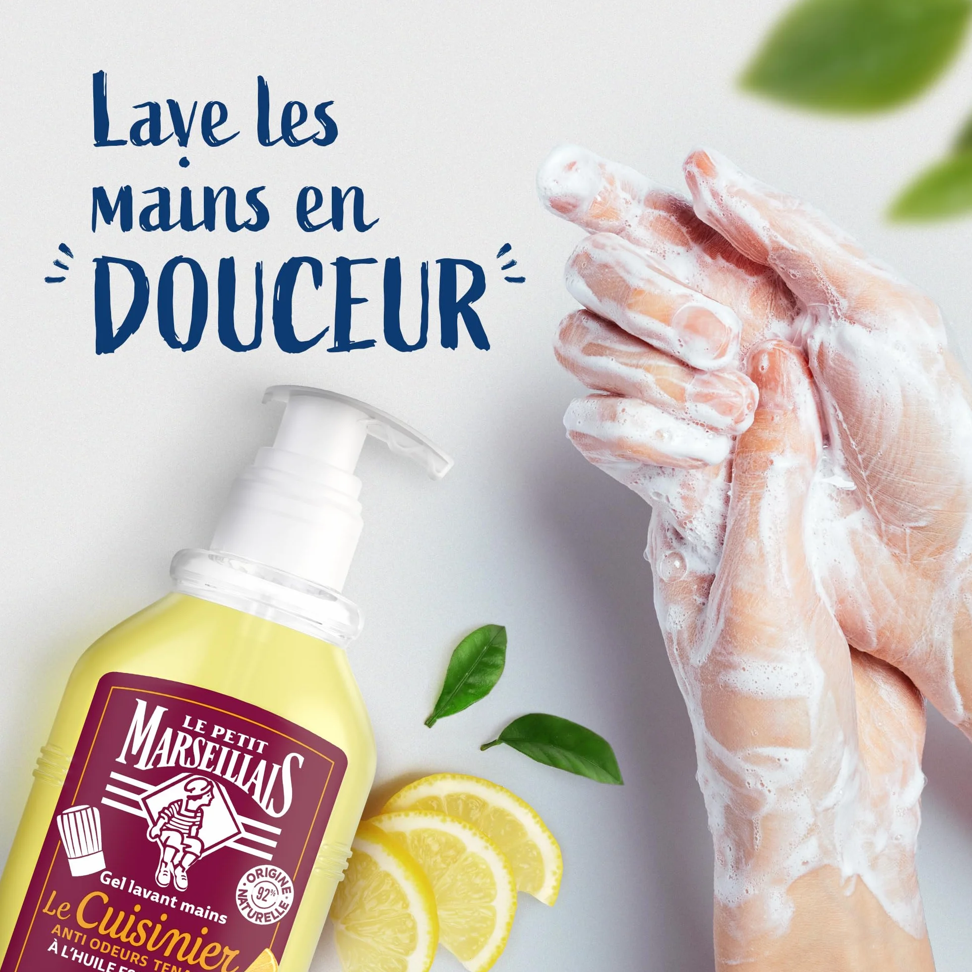 Le Petit Marseillais Gel Lavant Mains Le Cuisinier 300 ml Savon Mains Liquide Anti Odeurs Huile Essentielle Citron 92% Naturelle
