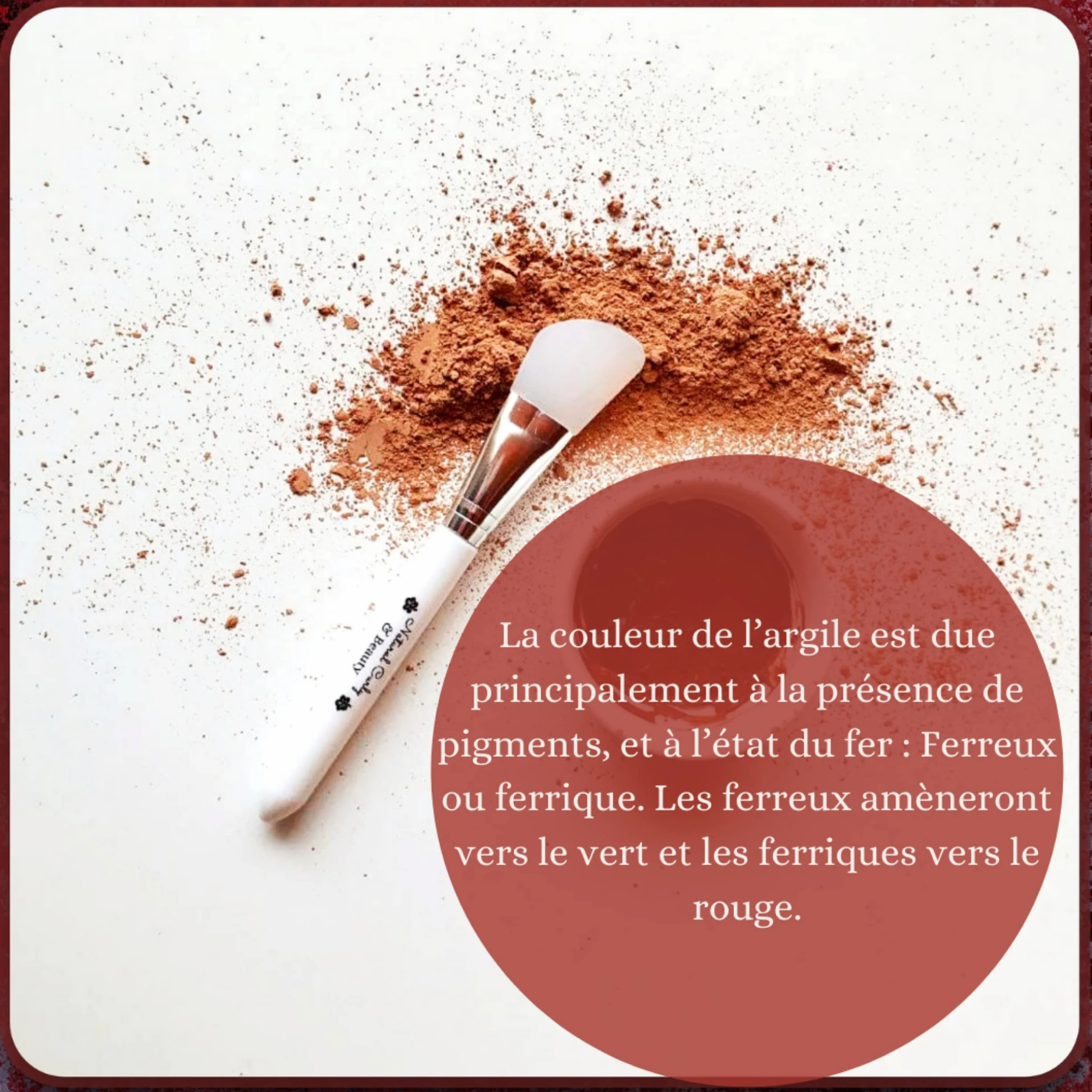 Argile rouge montmorillonite ECO-CERT avec pinceau en silicone - Nettoie les pores en profondeur, hydrate et adoucit la peau