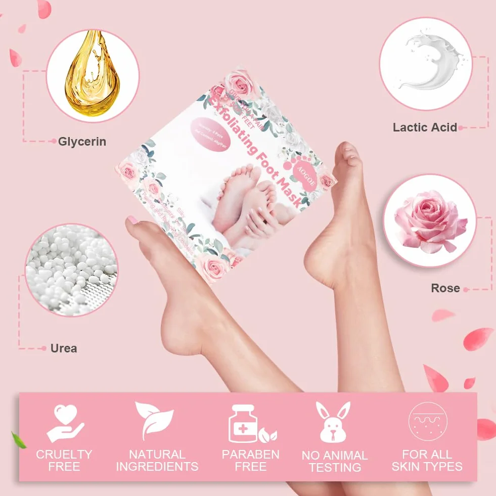 Masque Pieds Peeling Exfoliant 4 Paires Hydratant Rose Chaussette Exfoliante Nourrissant Callosités Crevasses Pieds Secs