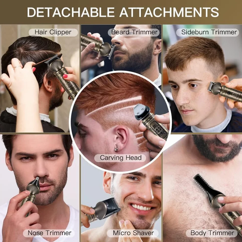 Surker Tondeuse Barbe Homme Professionnelle 7 en 1 Lame en T Coupe Cheveux Chauve 0 mm Rasoir électrique Précision Nez