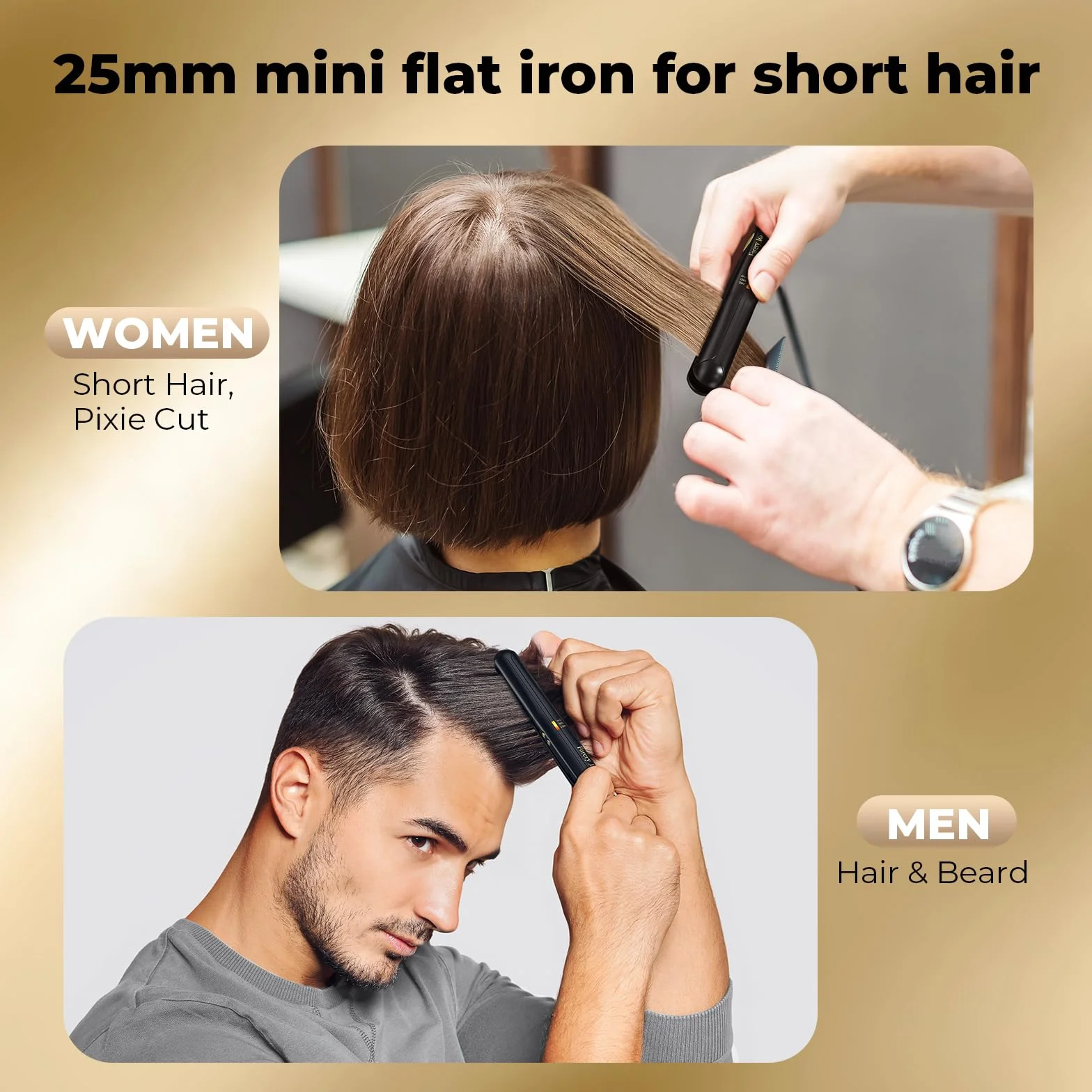 Farery Mini Lisseur Cheveux Courts Portable Température Réglable Arrêt Automatique Noir
