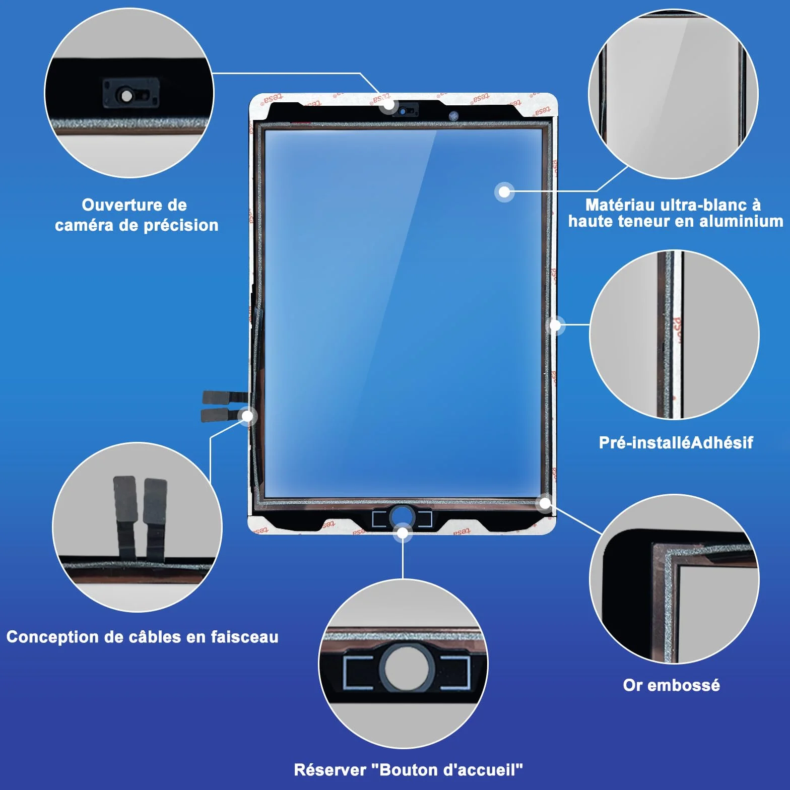 NB+ Écran Tactile iPad 5ème Génération 9.7" Remplacement 2017 Digitizer Adhésif Pré-installé A1822 A1823 Noir