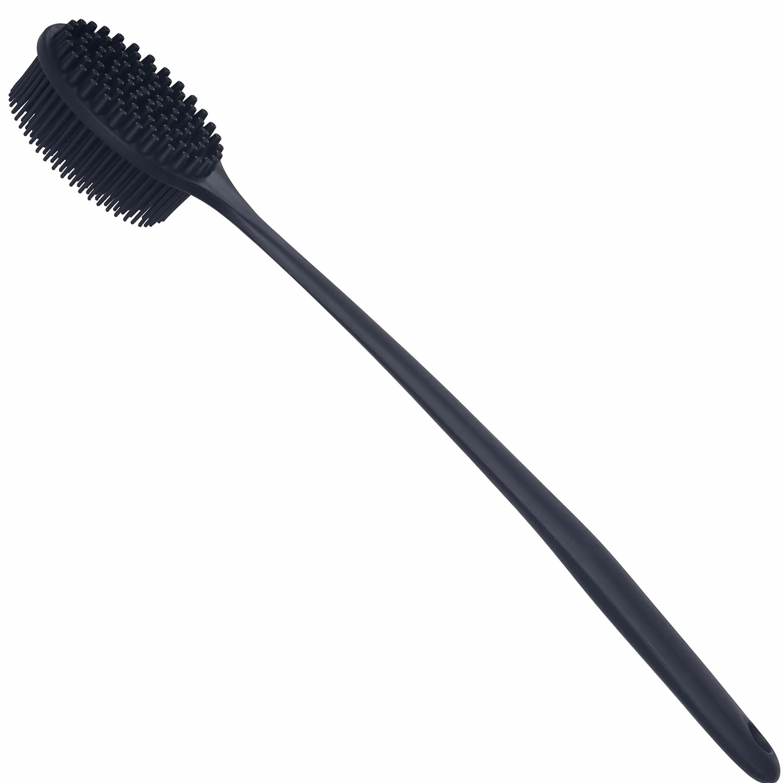 Brosse à dos pour douche en silicone souple avec long manche, sans BPA, hypoallergénique noir