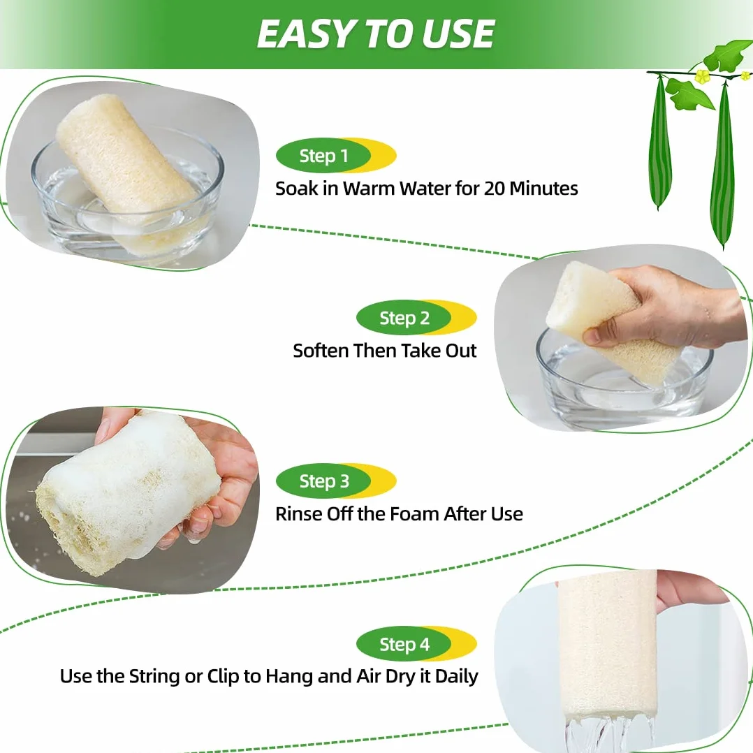 Éponge Luffa Naturelle, Éponge de Bain Exfoliante et Éponge Vaisselle Réutilisable - Lot de 6
