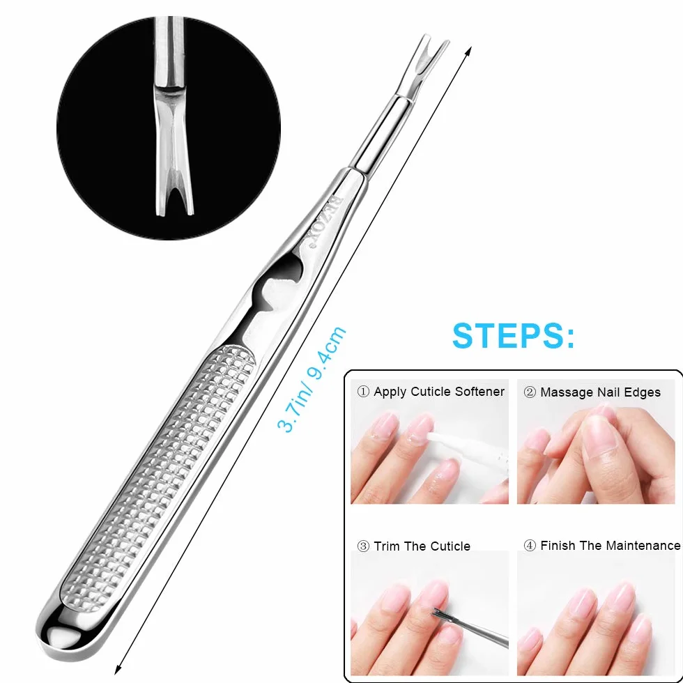 BEZOX Cuticule Coupe Repousse Pousse Pusher Spatule Pédicure Manucure Nail Art Soin Outils Ongles Acier Inoxydable