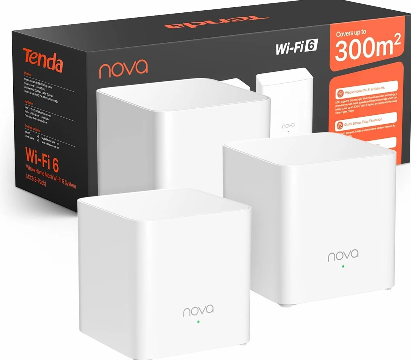 Tenda Nova Mesh MX3 (3 Packs) Système WiFi 6 Mesh AX1500 Routeur Double Bande Couverture 270㎡