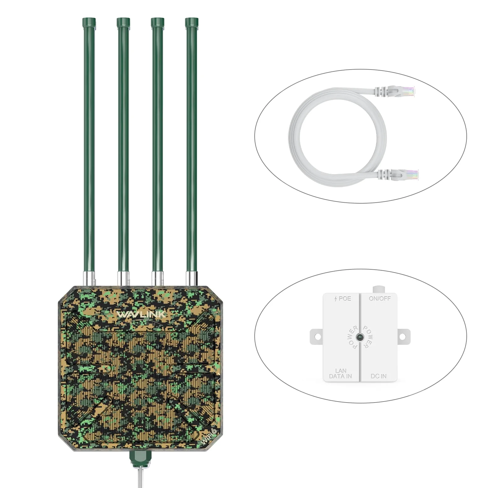 WAVLINK AX3000 Extenseur WiFi 6 extérieur longue portée, point d'accès sans fil extérieur WiFi 6, prend en charge PoE actif, antennes à gain élevé 4 x 8 dBi, IP67, jusqu'à 128 appareils pour la ferme