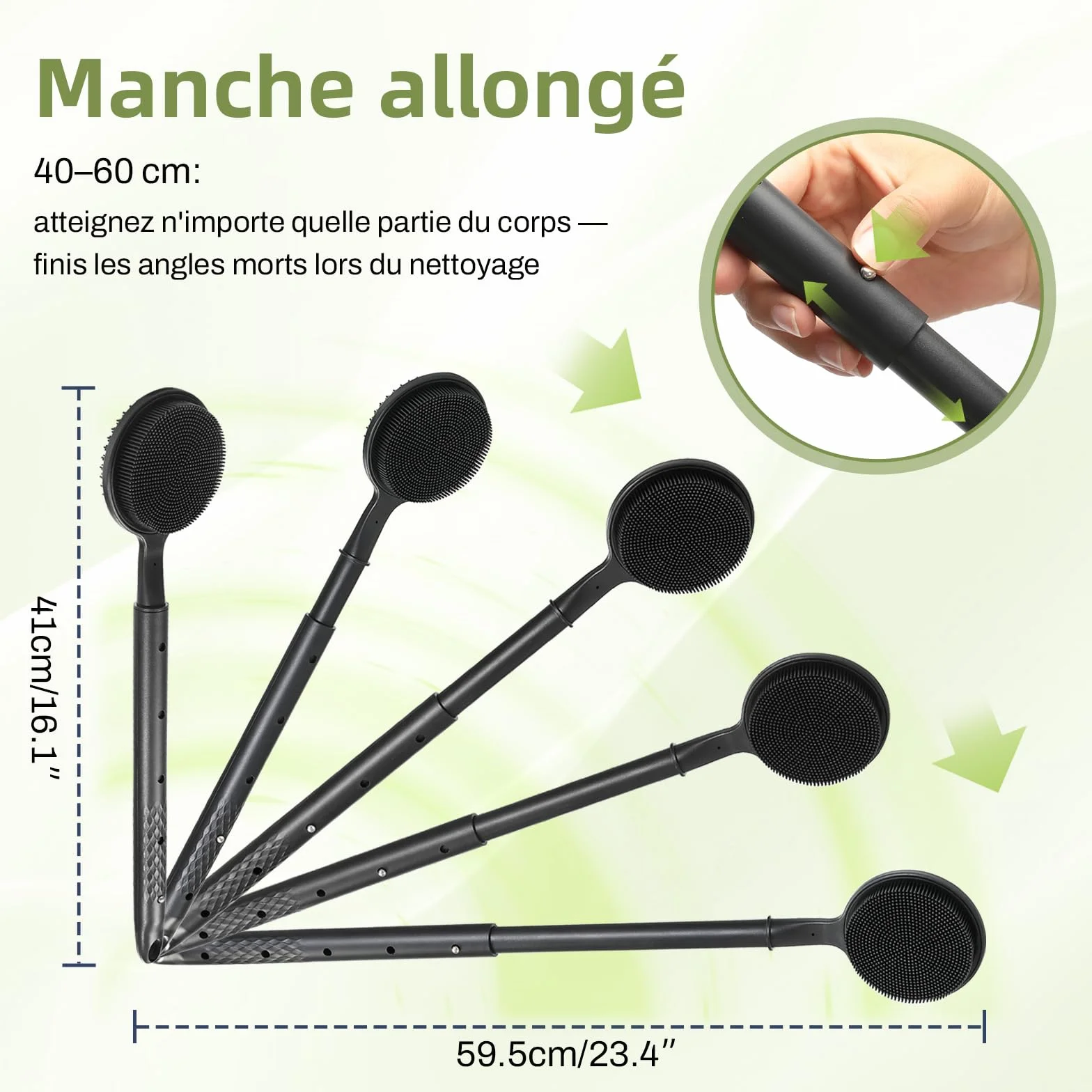 Brosse de dos télescopique 58,5 cm manche long double face gommage massage douche