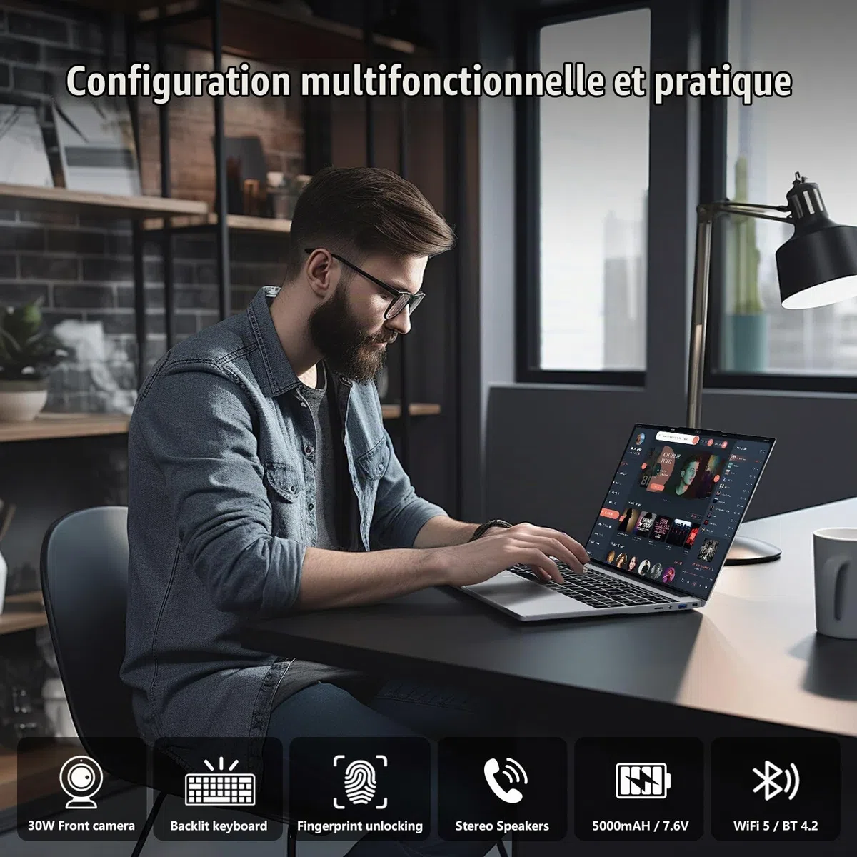 15,6" Ordinateur Portable FHD IPS avec Celeron N95 Processor, 16Go RAM 512Go SSD, Win 11 PC Portable avec Clavier Rétroéclairé et Empreinte Digitale, Laptop USB3.0, HDMI, Wi-FI5, BT4.2, 5000mAh