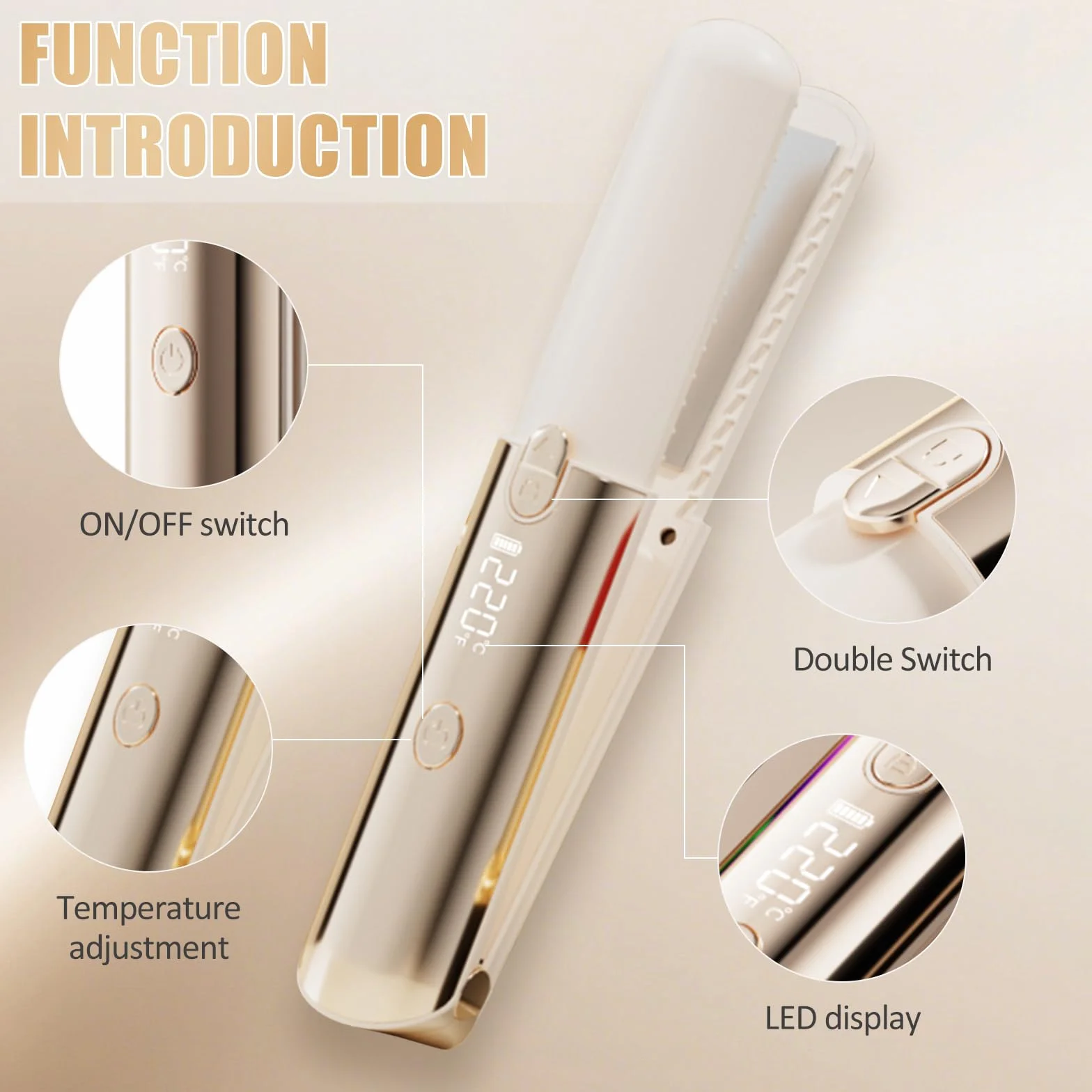Lisseur Cheveux Mini Fer à Lisser Céramique 7 Températures 160℃-220℃ LCD-Display Voyage (Blanc)