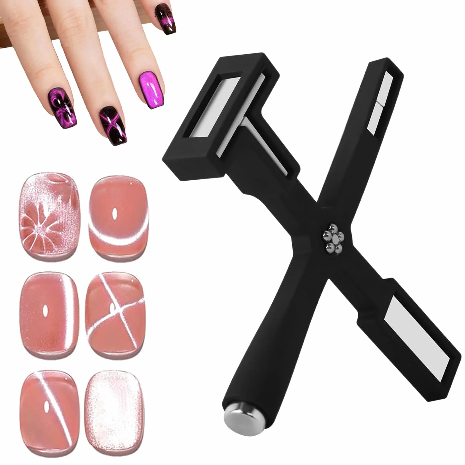 Stylo Aimant Multifonctions 5 en 1 pour Nail Art Ongles, Aimant à Forte Succion pour Vernis Chat