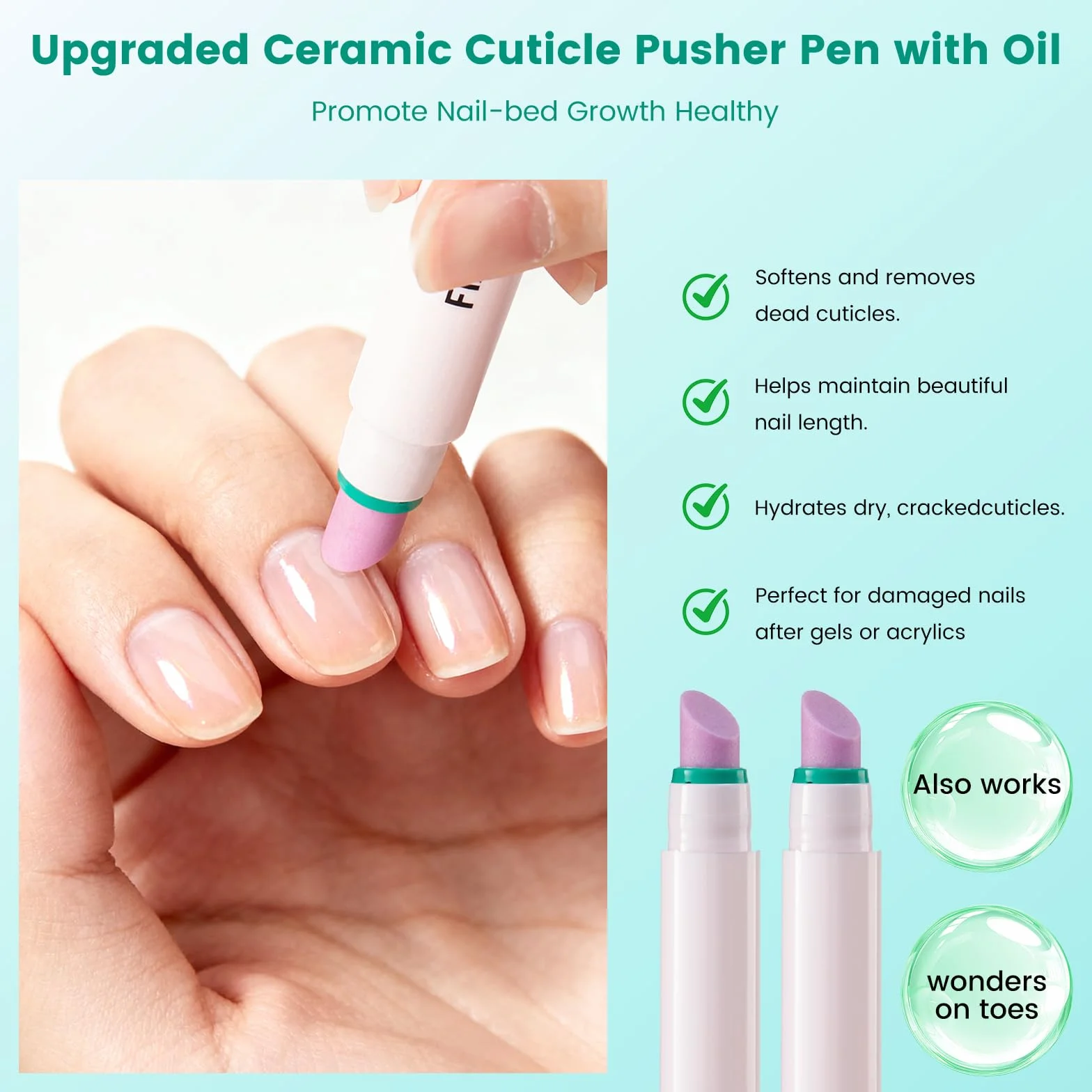 Huile Cuticules Ongles Stylo Céramique 3-en-1 Pousse Cuticule Remover Nail Care Pen