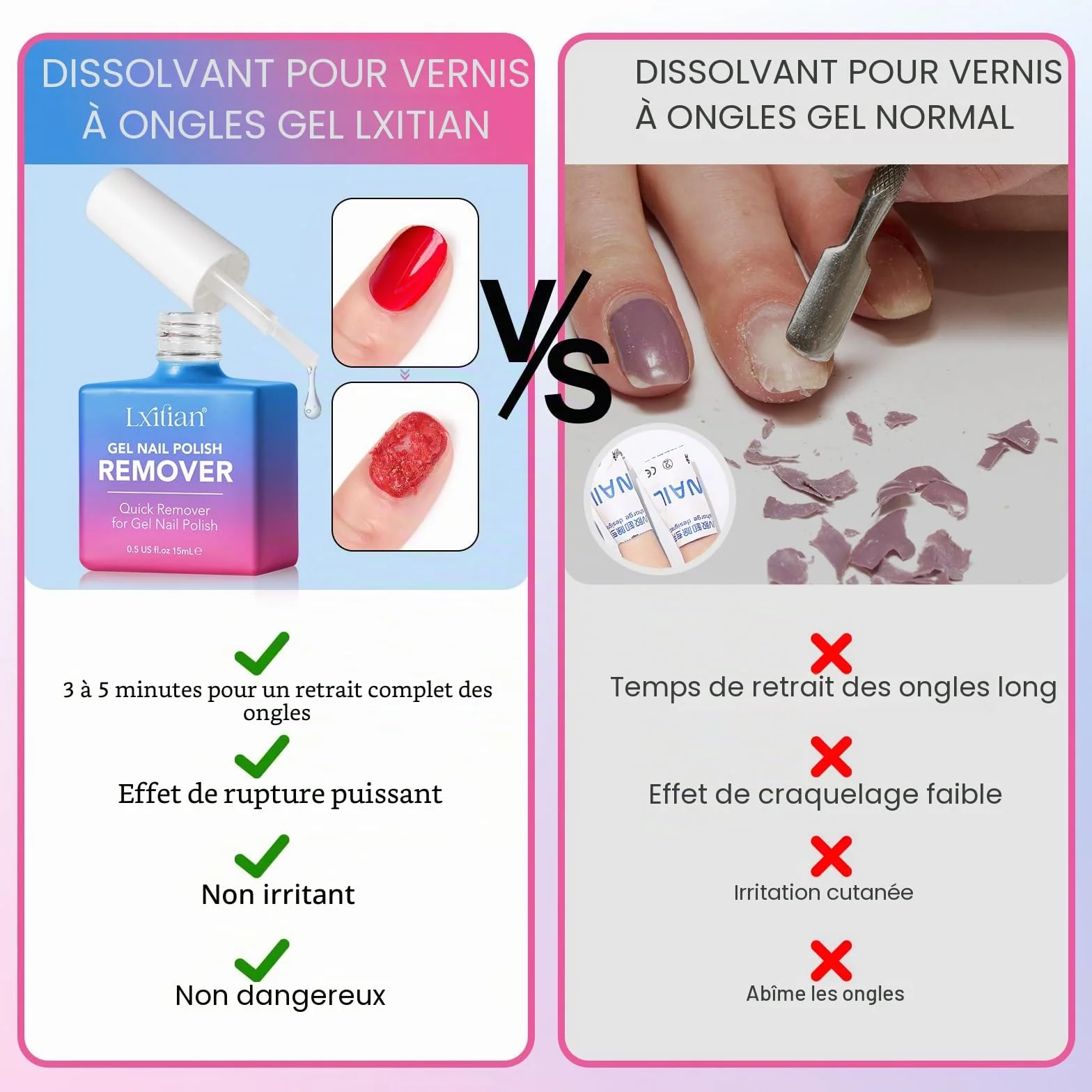 Dissolvant Vernis Semi Permanent, Remover à Ongles, Facile Sans Abîmer les Ongles