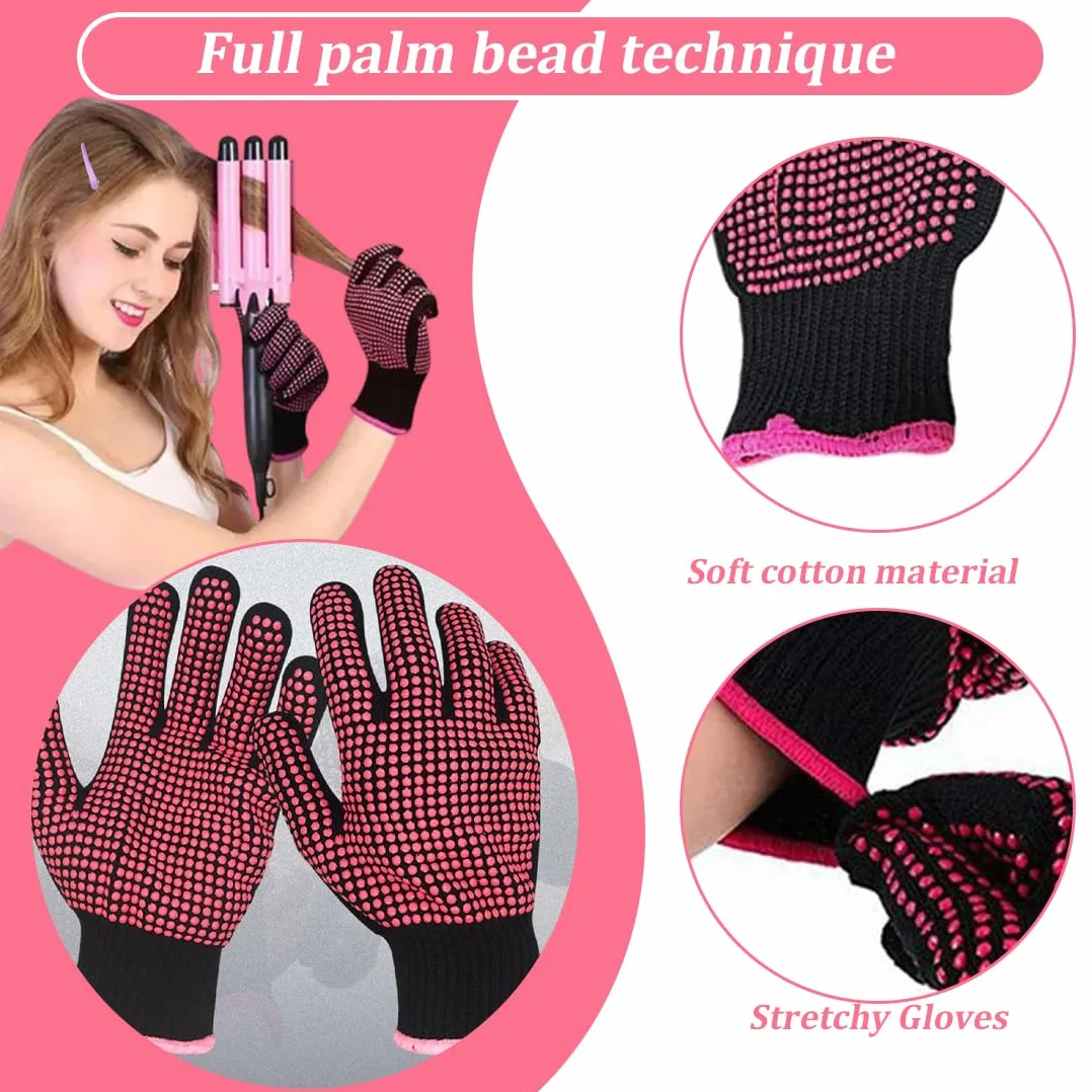 Gants professionnels résistants à la chaleur pour coiffer les cheveux, fer à friser, fer à lisser, 2 paires + 2 barrettes