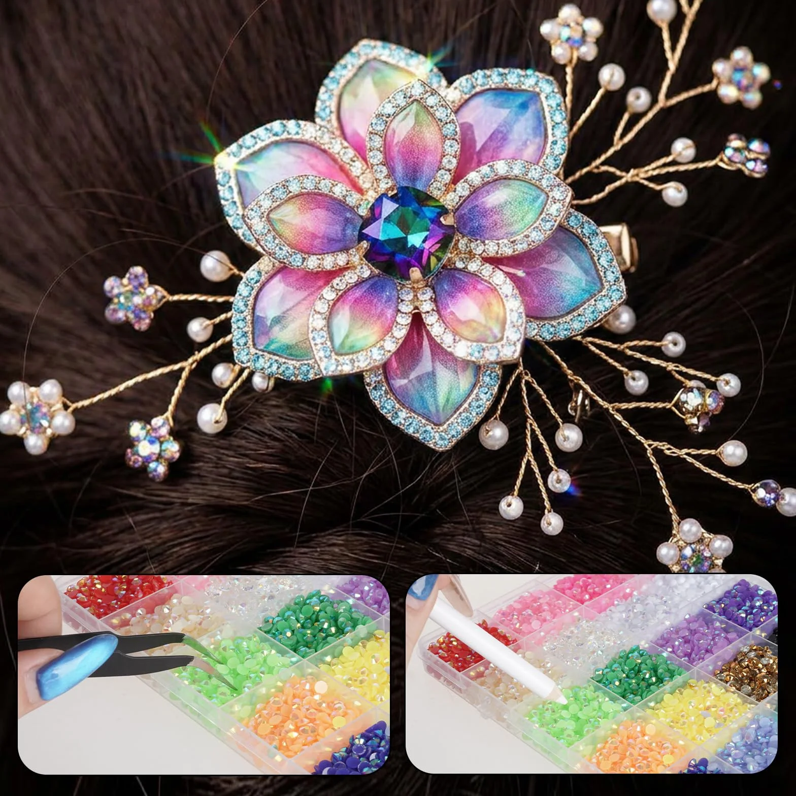 Kit Bedazzler 19 200 strass pour ongles, pierres 3 mm, pince et stylo, décoration ongles (4 mm)