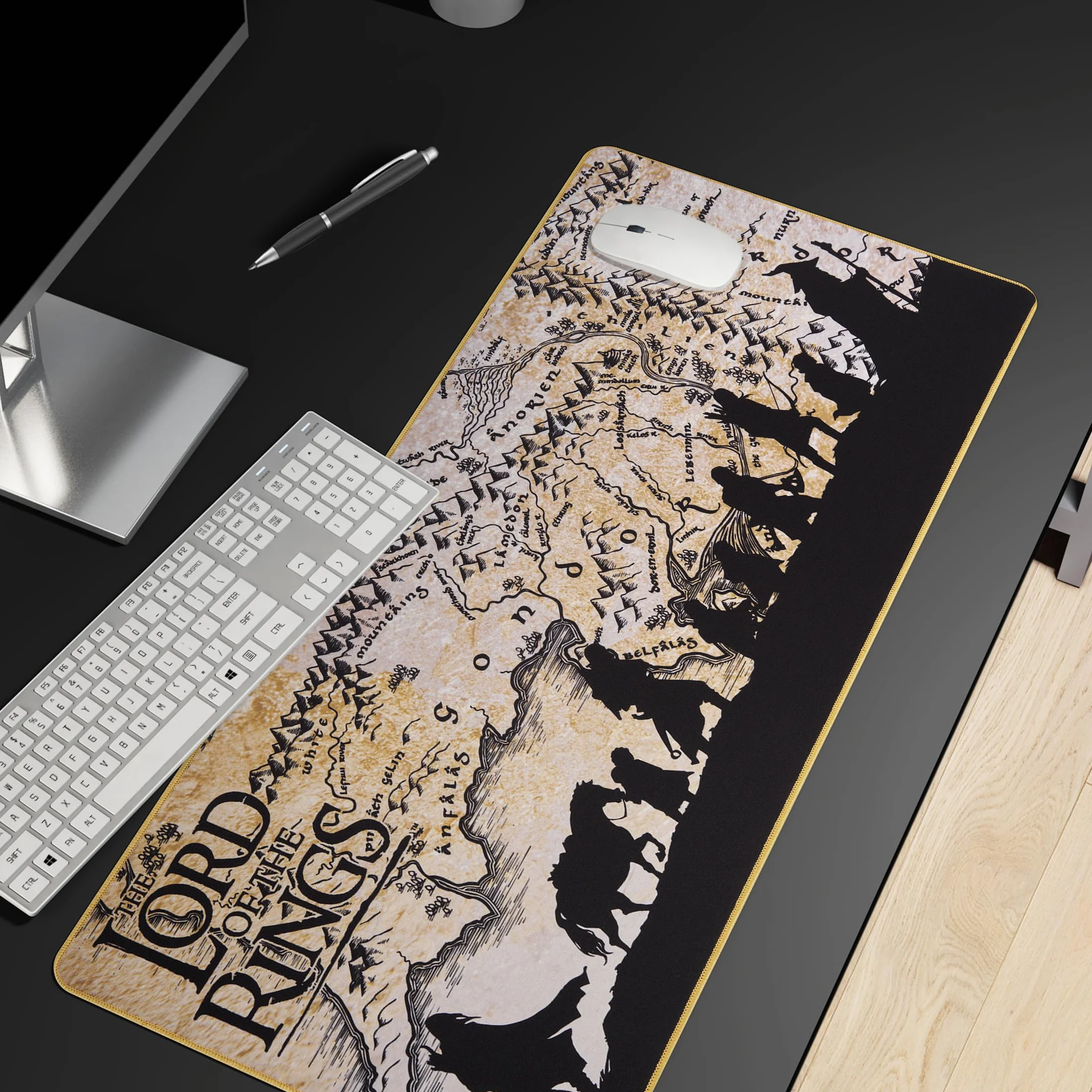 Subsonic Tapis de Souris XXL LOTR 90x40 cm, sous Main Surface Lisse Optimisée pour Capteurs, Base Antidérapante, Bords Cousus