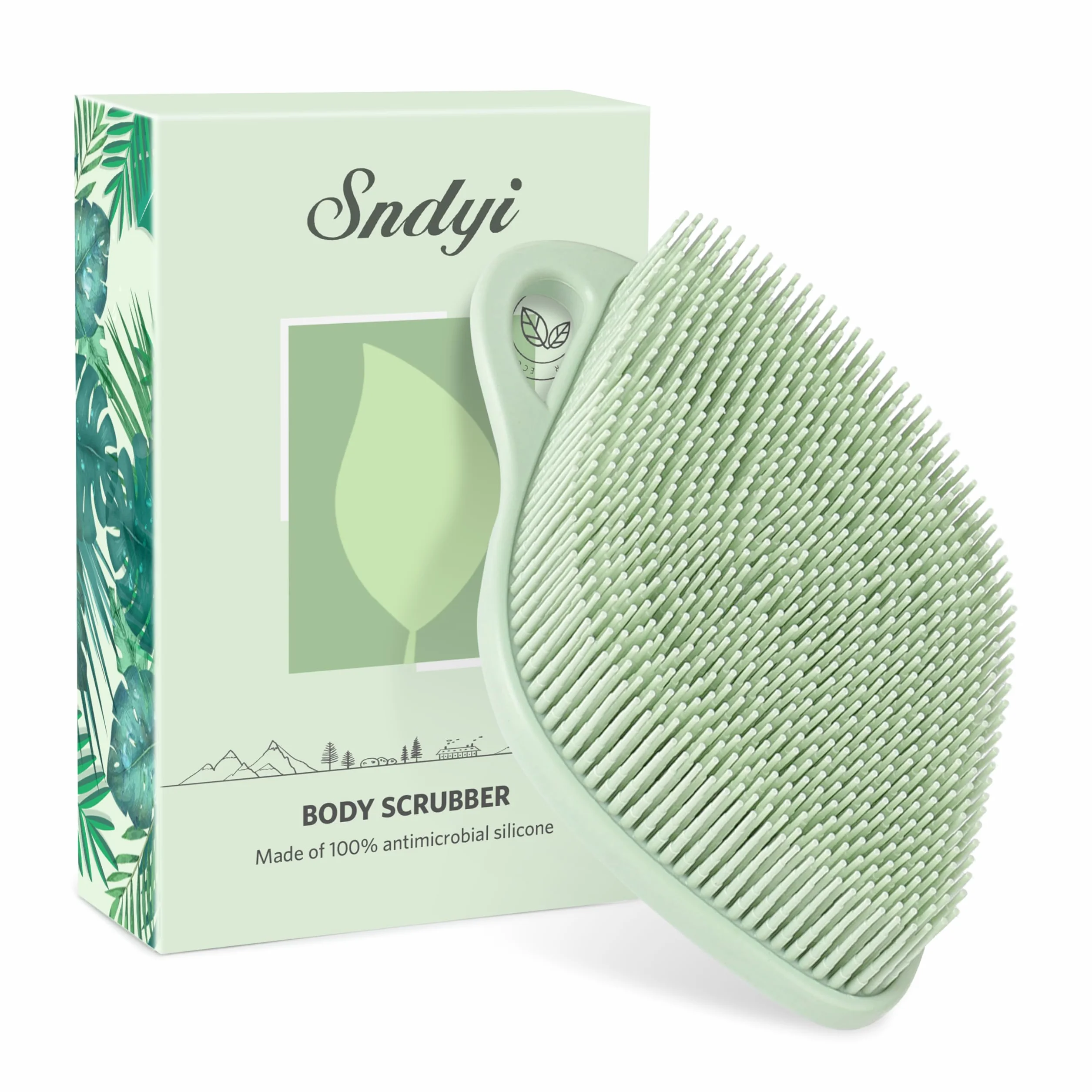 Brosse pour le corps en silicone exfoliant peau sensible loofah silicone vert sapin
