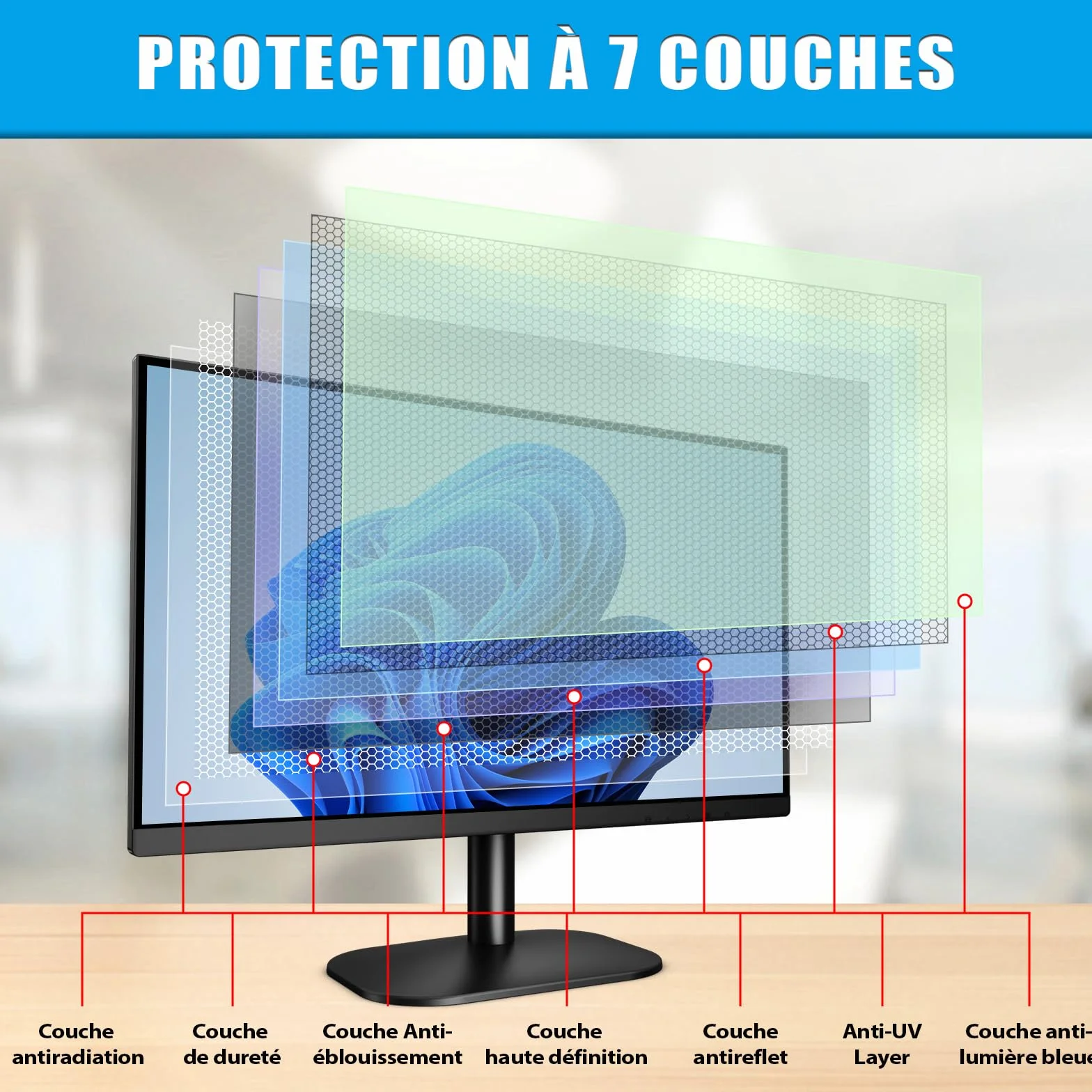 PYS Filtre Anti Lumiere Bleue PC 24 Pouces 16:9, Amovible Protection Ecran Mat Anti-reflet Moniteur