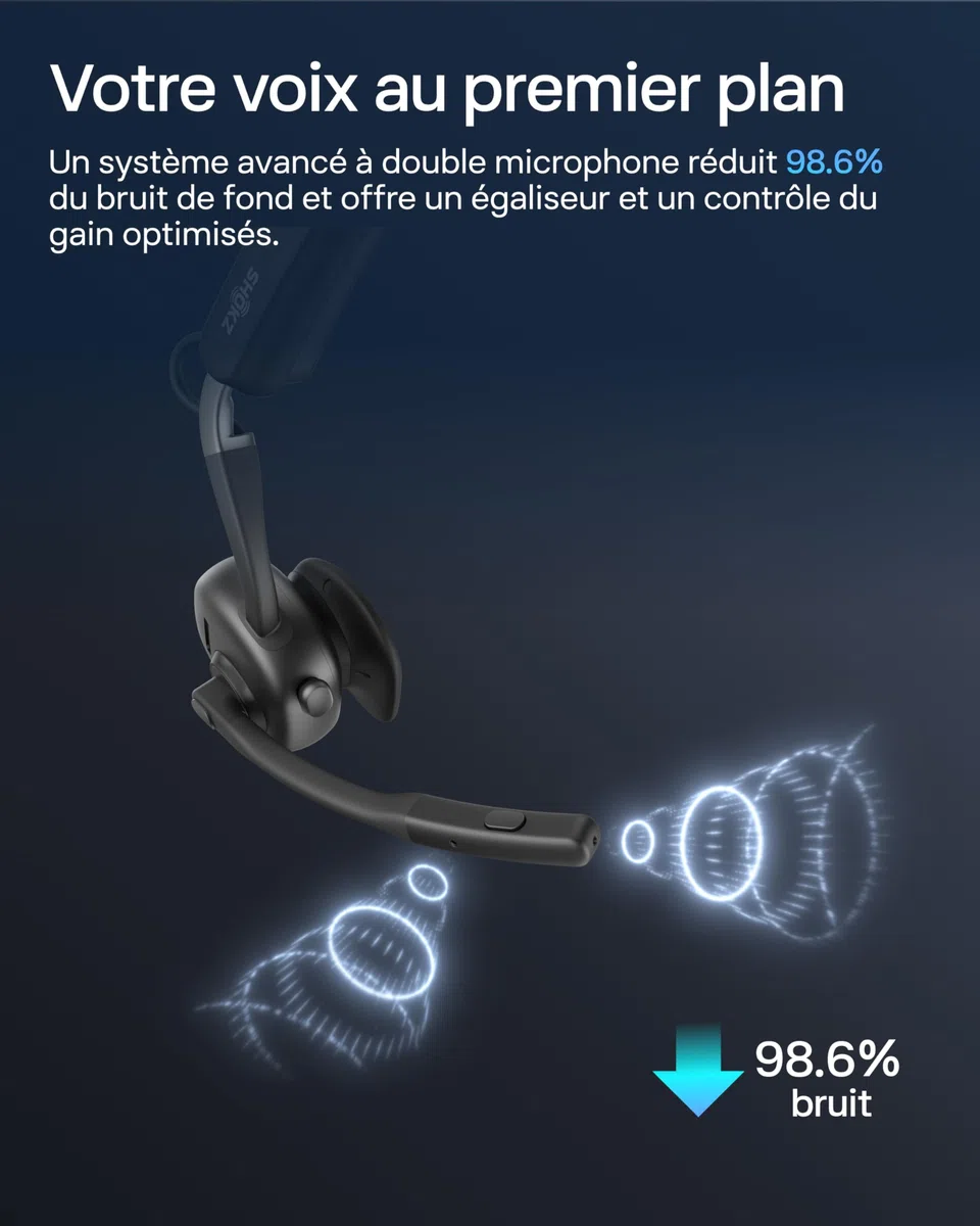 SHOKZ OpenMeet Casque à Conduction osseuse, autonomie 15 h d’autonomie