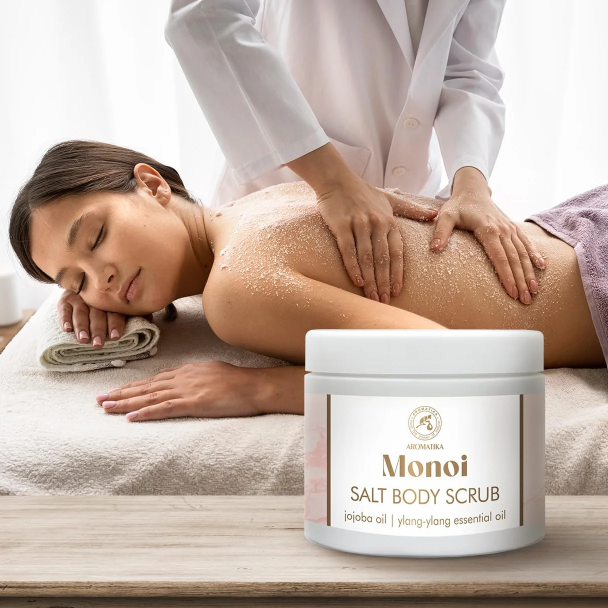 Gommage Corporel Monoi 500 g - Gommage au Sel à Huile de Jojoba et Ylang-Ylang - Hydratant Corps