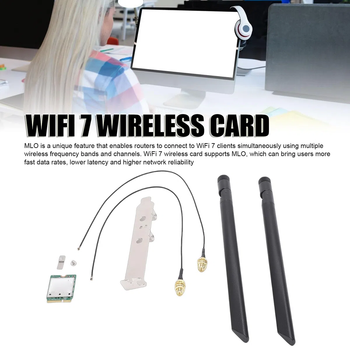 LICAEVEY Carte sans Fil WiFi 7, Réseau Tri-Bande M.2 NGFF avec Technologie MLO et Antennes 2x2, Compatible avec Wins 11, Prise en Charge 2,4/5/6 GHz pour Une Couverture Plus Large