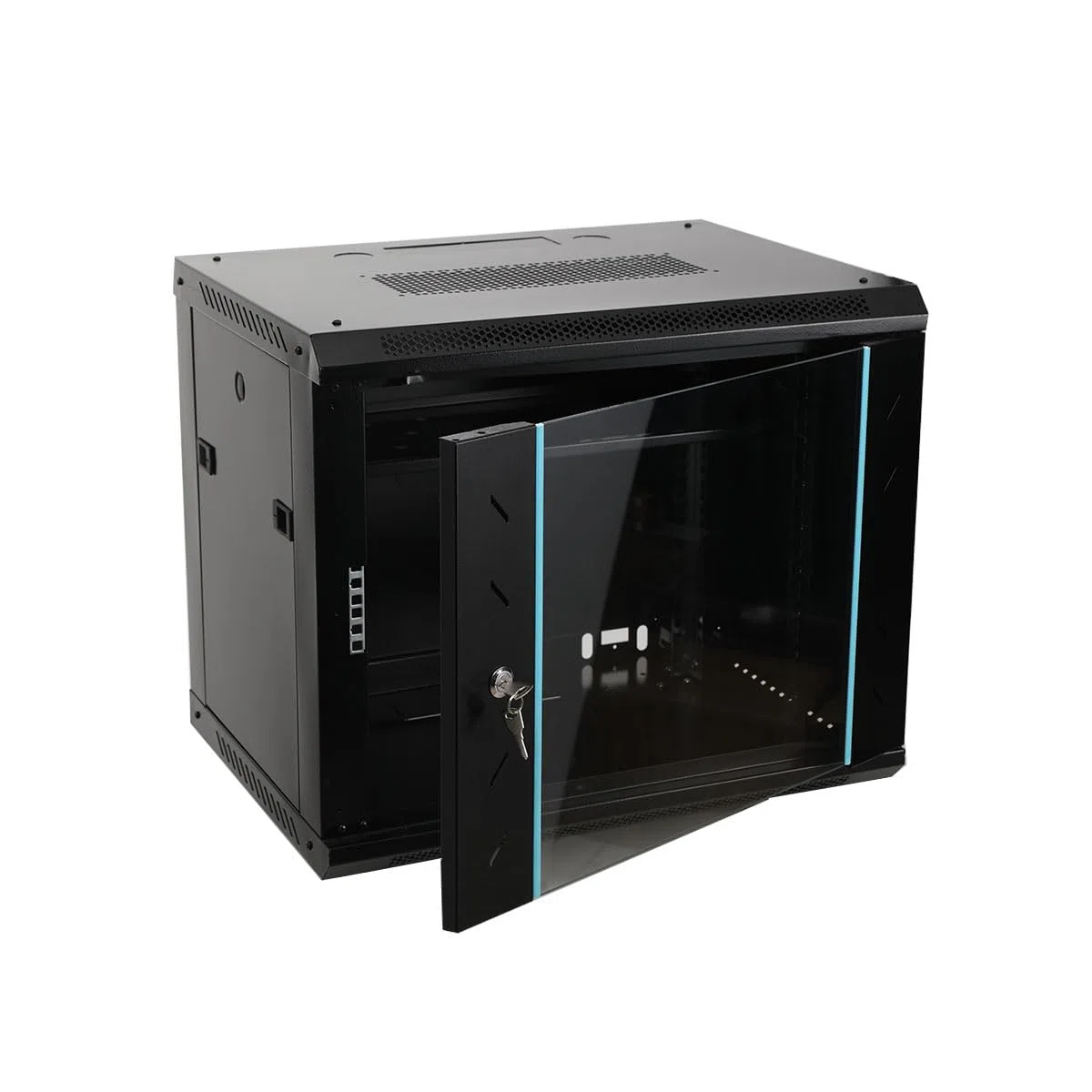 Armoire réseau 19 Pouces 9U Baie de Brassage, Montage Mural ou au Sol -Coffret Armoire Réseau pour Serveur, réseau et Informatique, HxLxP 500x600x450mm, Charge Max. 60 kg, Porte vitrée, Noir