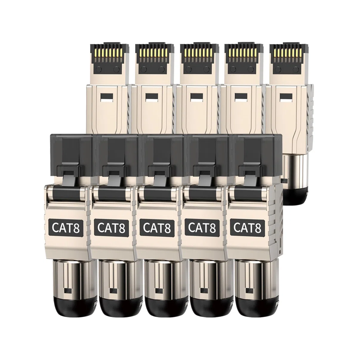 Lot de 10 connecteurs RJ45 sans outil Cat 8, Cat8, fiches modulaires blindées RJ45 pour câble LAN solide double blindage 2000 MHz 2 GHz 40 G 22 AWG-24 AWG
