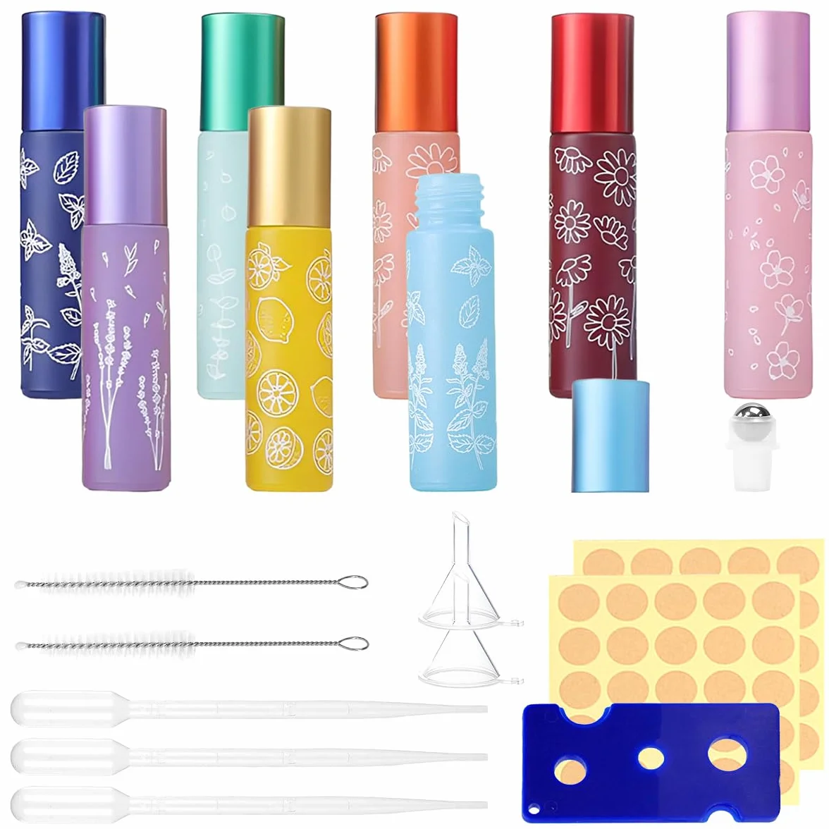 Flacons Roll-on en Verre 10 ml avec Bille en Acier Inoxydable - Lot de 8