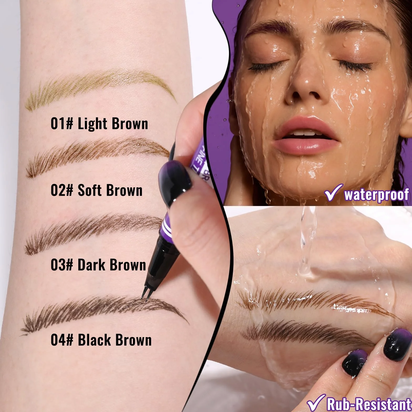UCANBE Stylo Sourcils 2-en-1 Effet Microblading Waterproof Longue Tenue 24H Pointe Fourchette Précise Brun clair