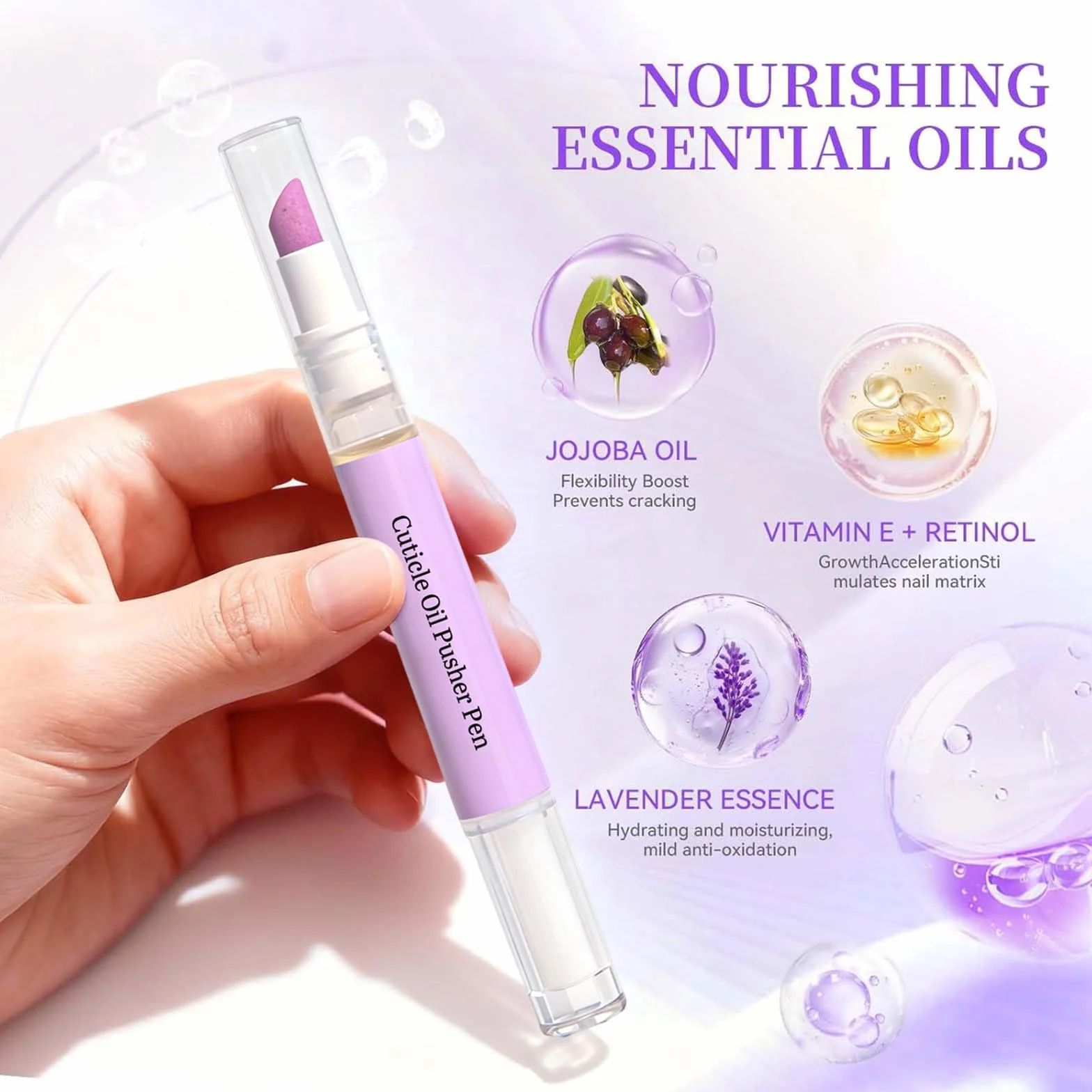 Sassytip Stylo Repousse-Cuticules à L'huile 2 ml Dissolvant Cuticules Huile Ongles Rose Lavande Soin Manucure
