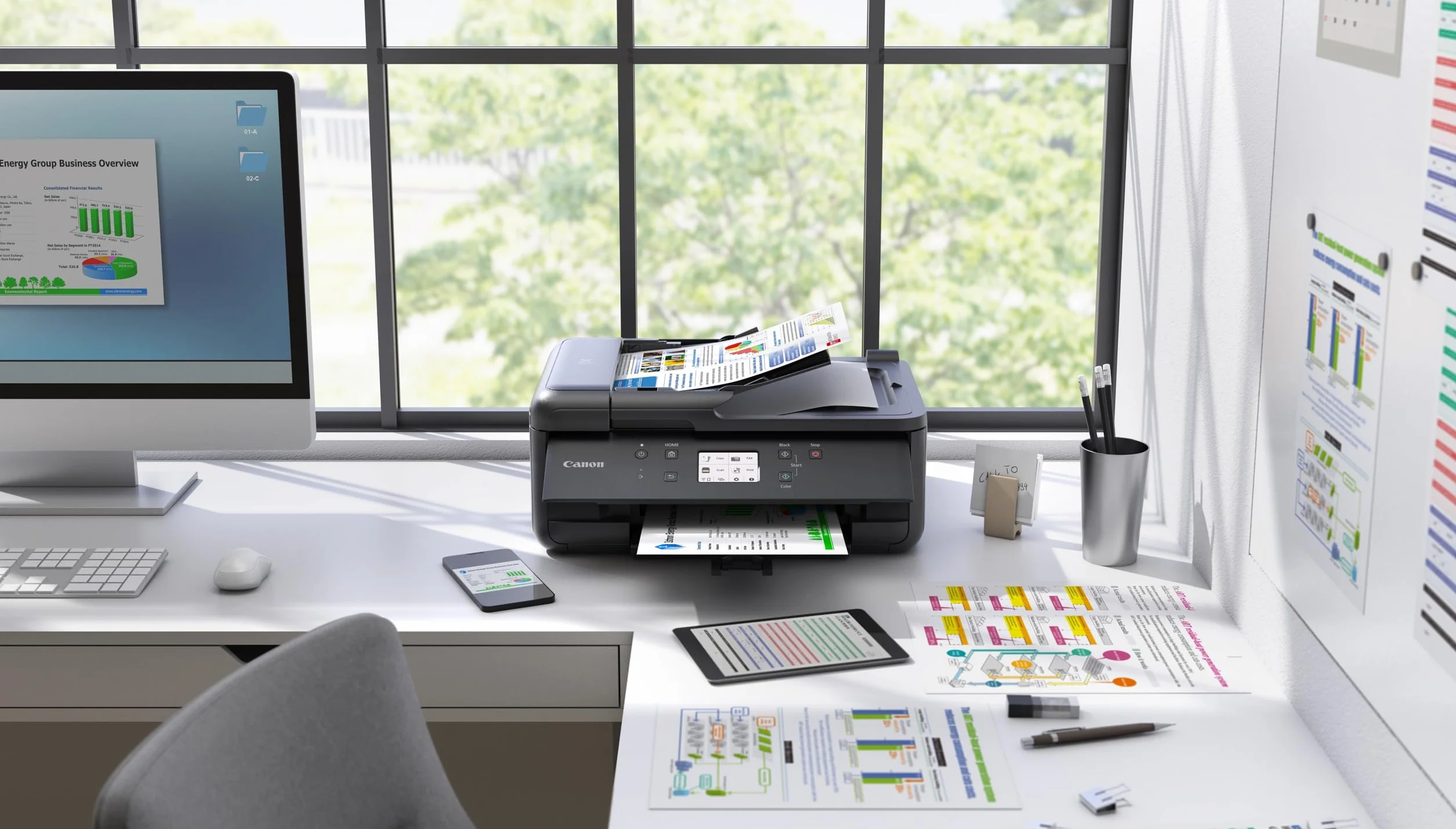 Canon PIXMA TR7650 Imprimante Multifonction A4 WiFi Jet d'Encre Couleur 4 en 1 Scanner Copieur Fax ADF LCD Blanc