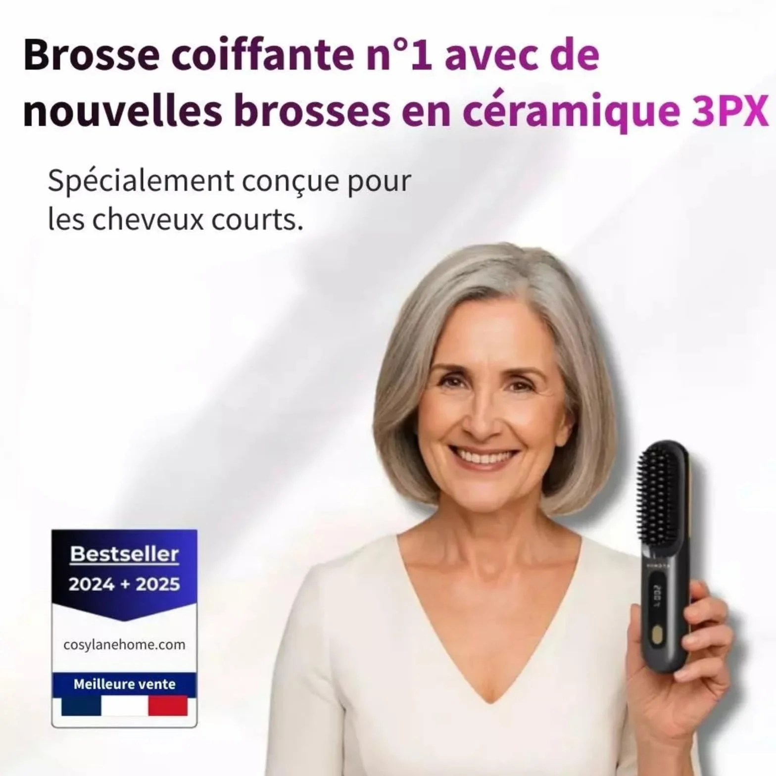 Cosylane Brosse Coiffante Lissante Sans Fil, 3 Niveaux de Chaleur, Écran LED, Chargement Type-C, Chauffage Instantané