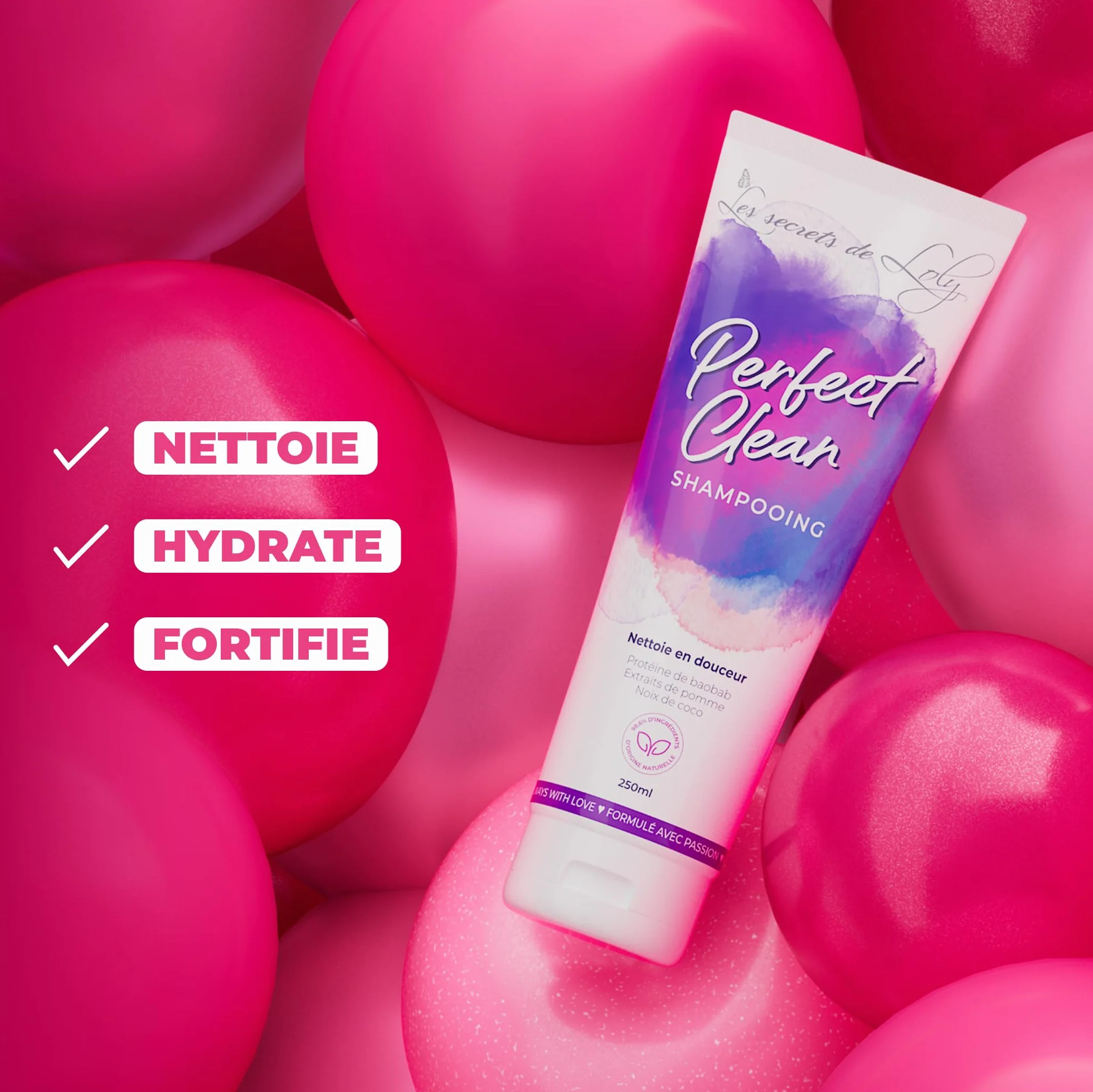 Les Secrets de Loly Perfect Clean Shampooing sans sulfate Hydratant Fortifiant Cheveux bouclés frisés 250 ml