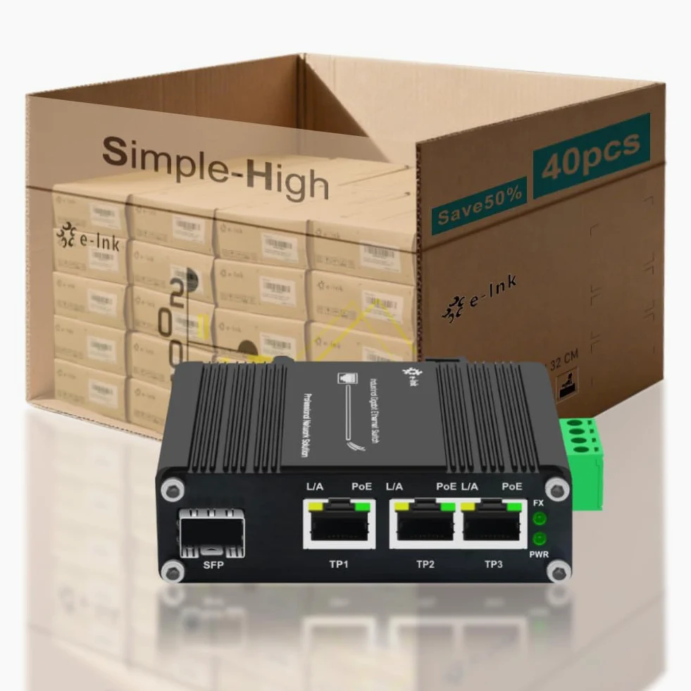 Commutateur Gigabit industriel à 3 ports PoE Ethernet PoE+ Commutateur fibre avec fente SFP adaptative 100/1000 M SFP rail DIN non géré 10/100/1000 Mbps Commutateur réseau IEEE802.3af/at 30 W