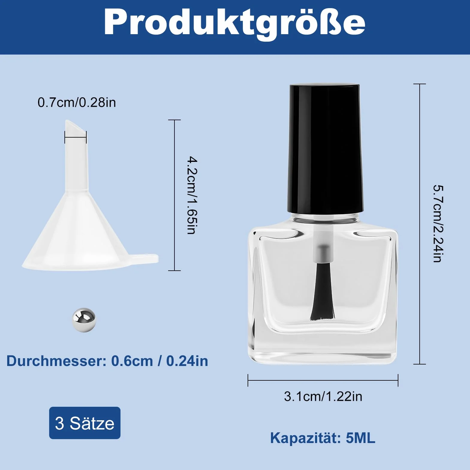 Flacons vides vernis à ongles 5 ml verre avec pinceau et entonnoir