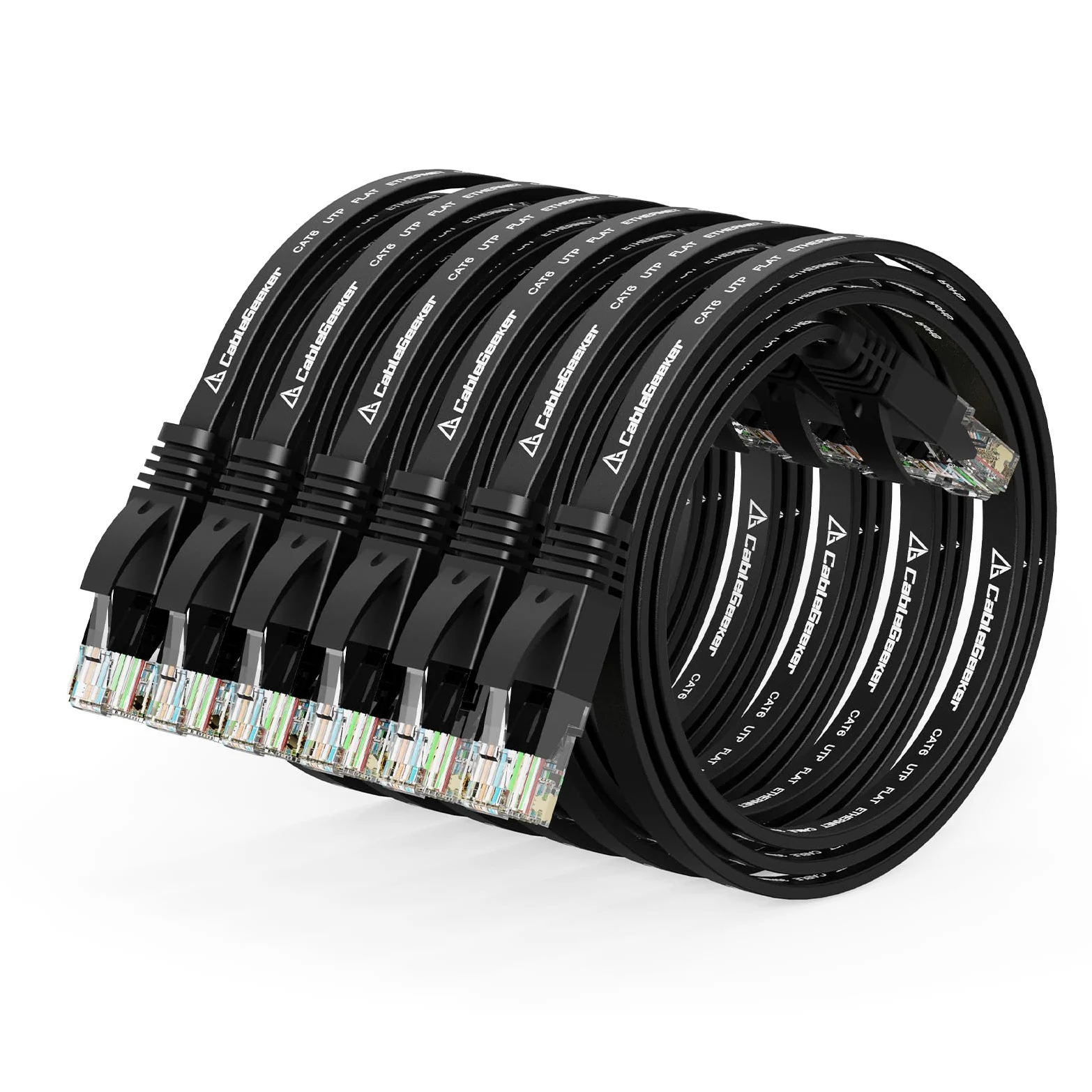 Lot de 6 câbles Ethernet Cat 6 de 0,3 m (à un prix Cat5e mais une bande passante plus élevée) - Câble de raccordement Ethernet Cat6 court noir - Câble d'ordinateur Cat6 avec connecteurs RJ45 sans