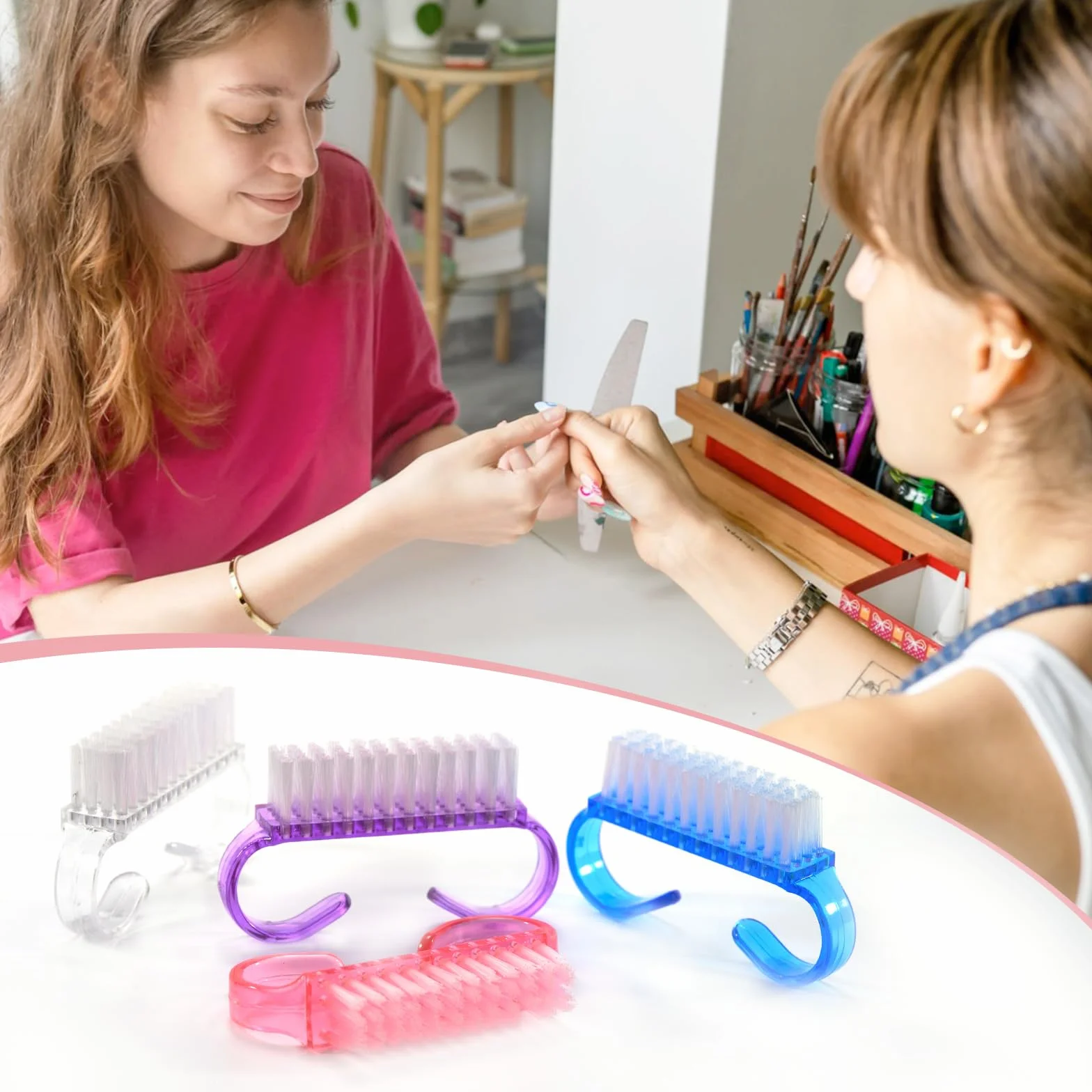 Brosse Ongle 4 Pièces Poignée Plastique Nettoyage Ongles Nail Art