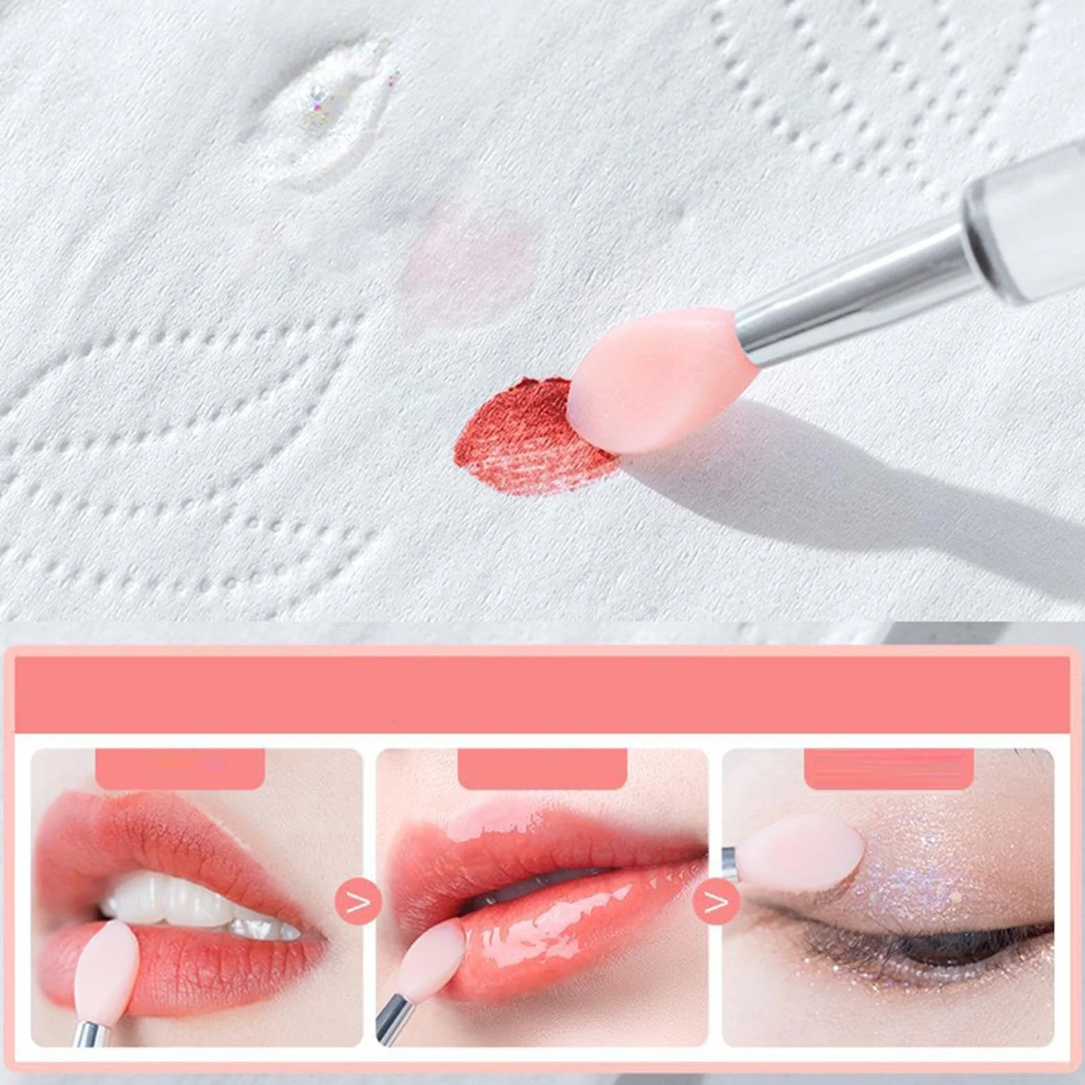 Lot de 3 pinceaux à lèvres en silicone avec couvercle - Applicateur de baume à lèvres réutilisable portable