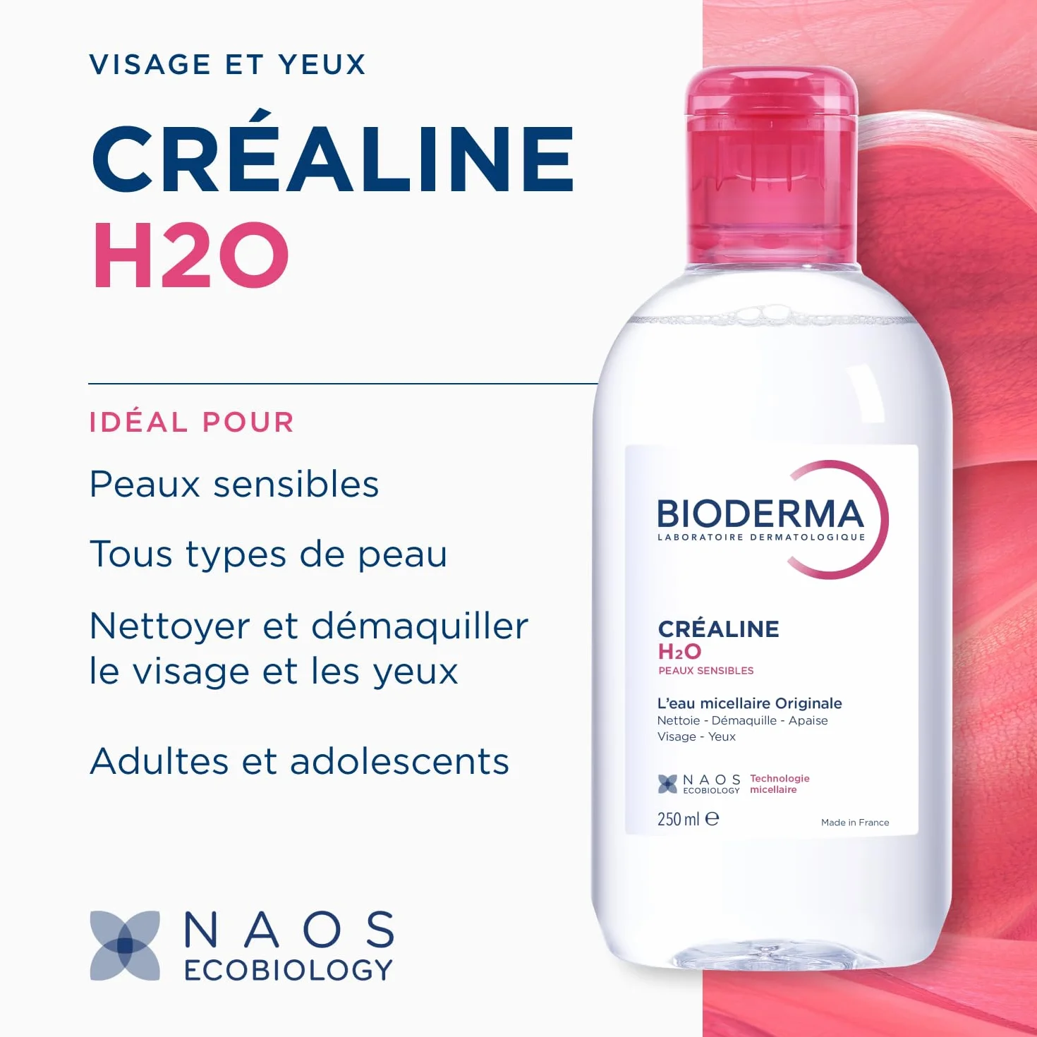 BIODERMA Créaline H2O L’eau micellaire originale nettoyante démaquillante 250 ml