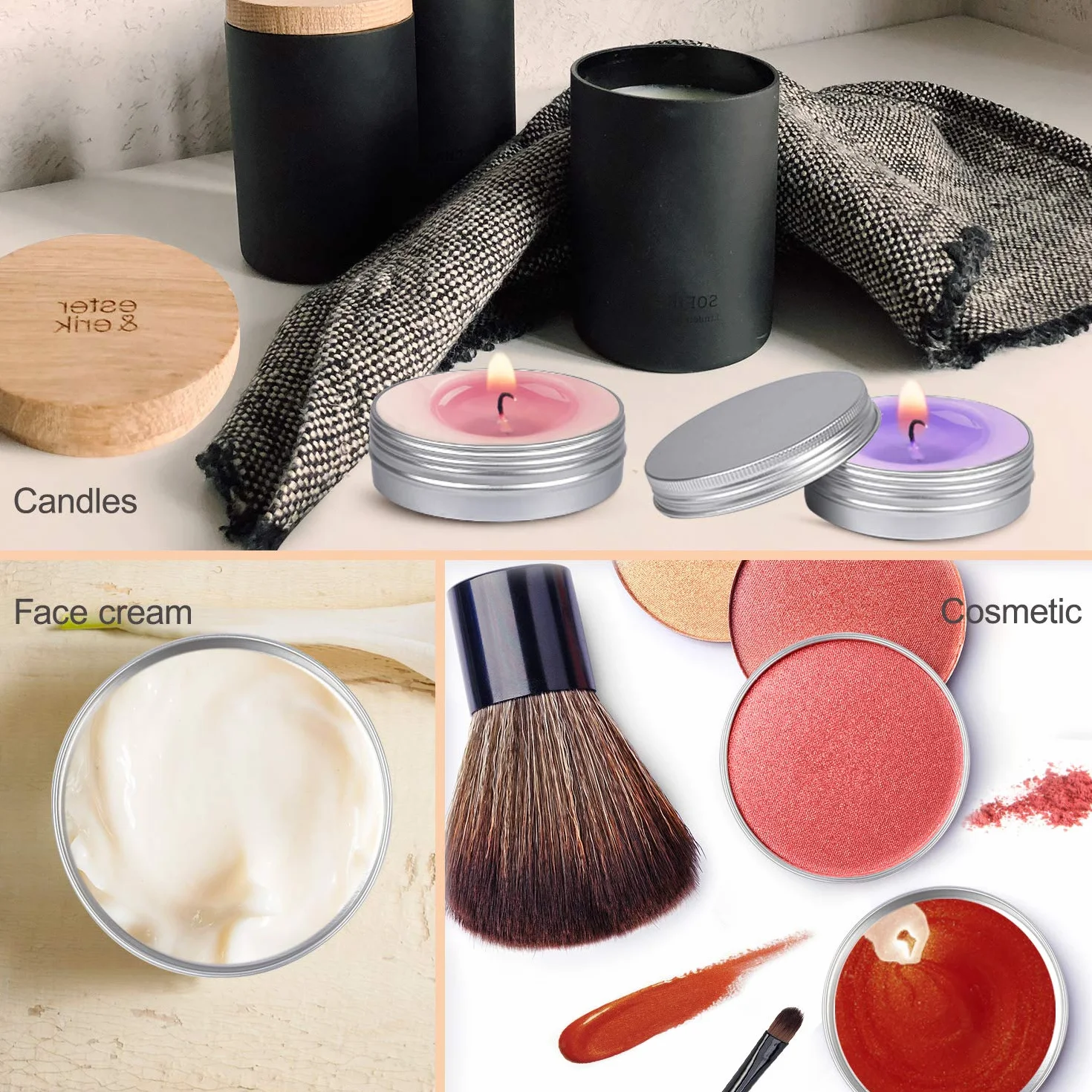 Sopito 24 Pièces 60ml Boîtes de Conserve en Aluminium, Contenants Ronds Métal avec Couvercle à Vis pour Bougies, Pommades, Cosmétiques