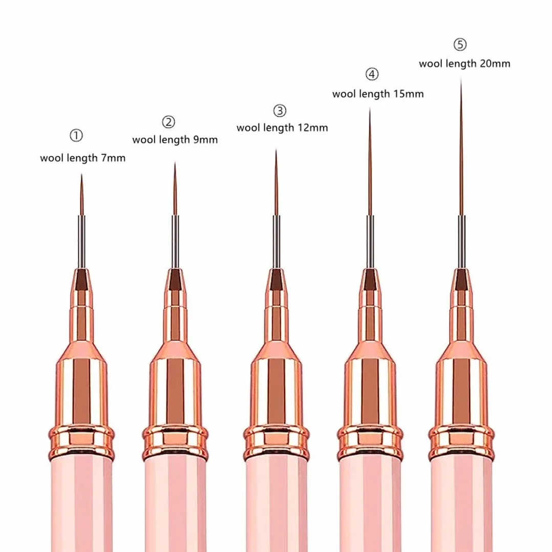 WeddHuis Nail Art Pinceaux Liner Ultra Fin 5 Pièces Set French Manucure 7/9/11/15/25 mm