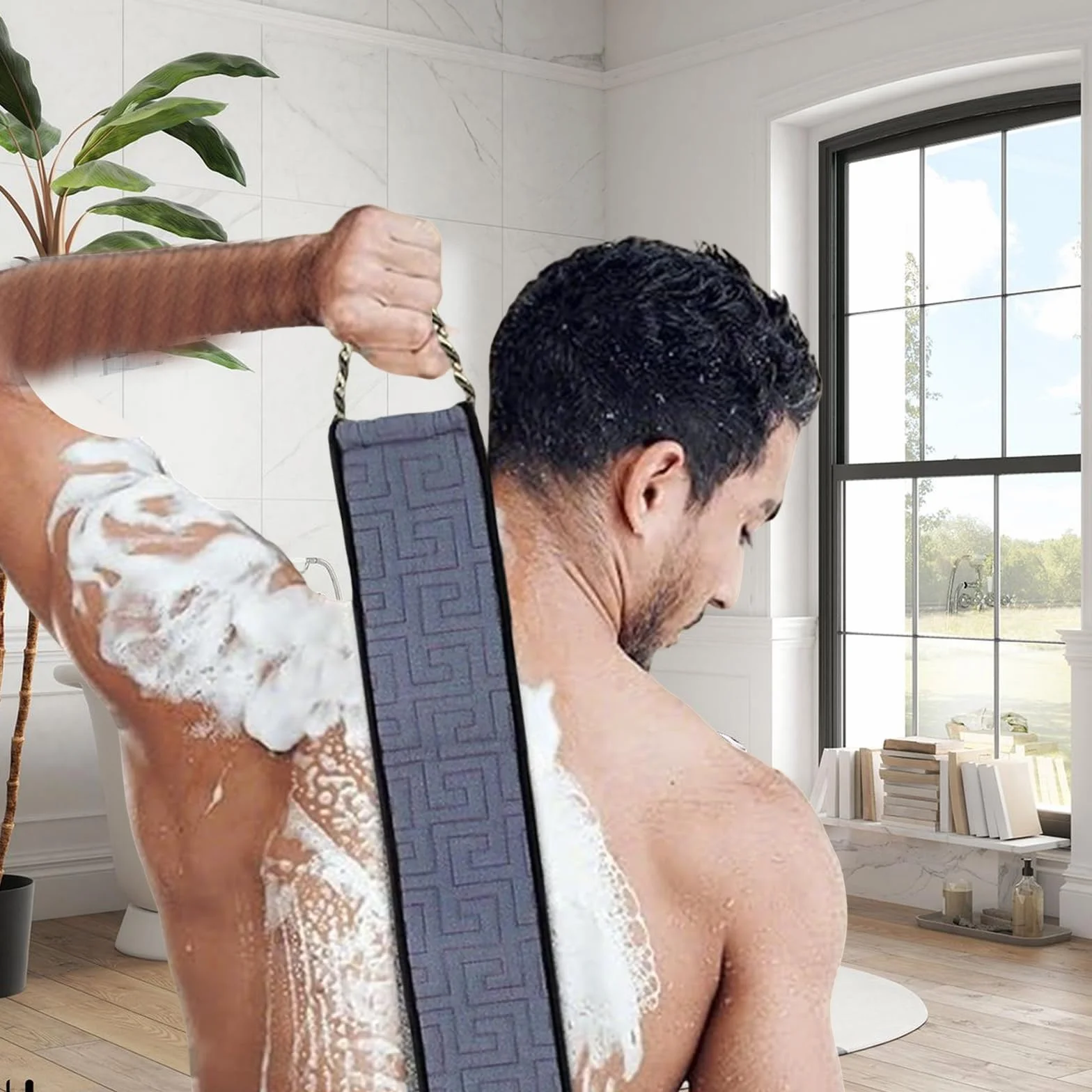 Sangle Lave Dos avec Poignée Gommage du Dos pour Douche Serviette de Bain Fleur de Bain