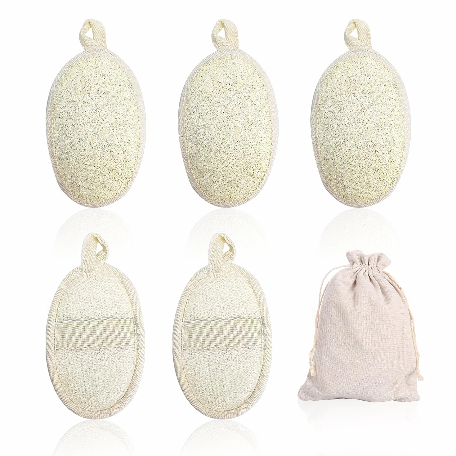 Serviettes de bain en luffa beige lot de 5 avec sac de rangement