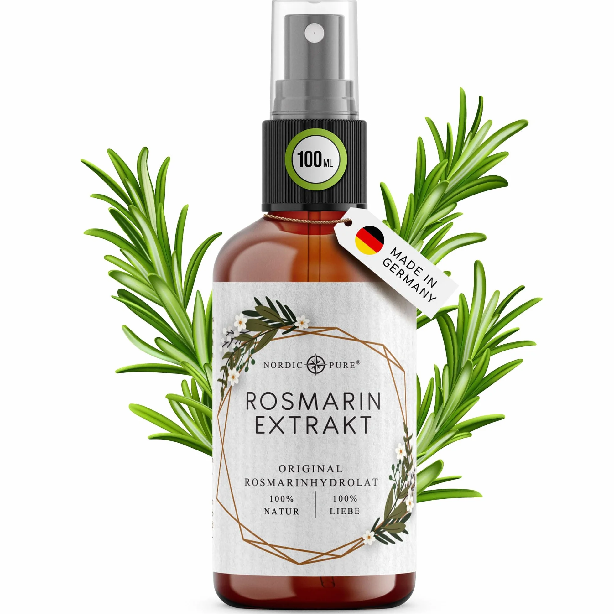 Nordic Pure Eau de romarin 100 ml pour peau et cheveux hydrolat revitalisant